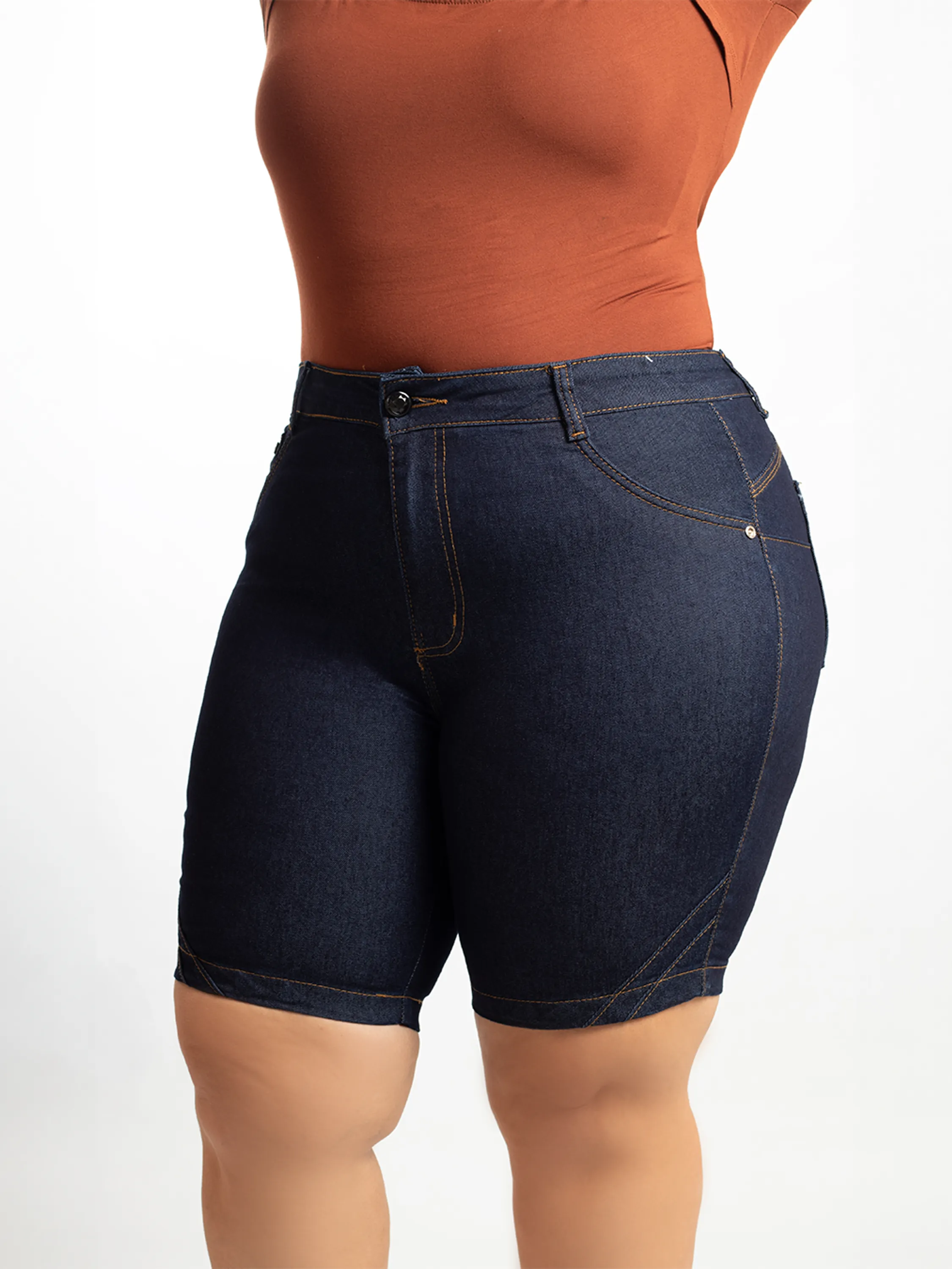 Bermuda Jeans Escura Feminina Pedalete Plus Size