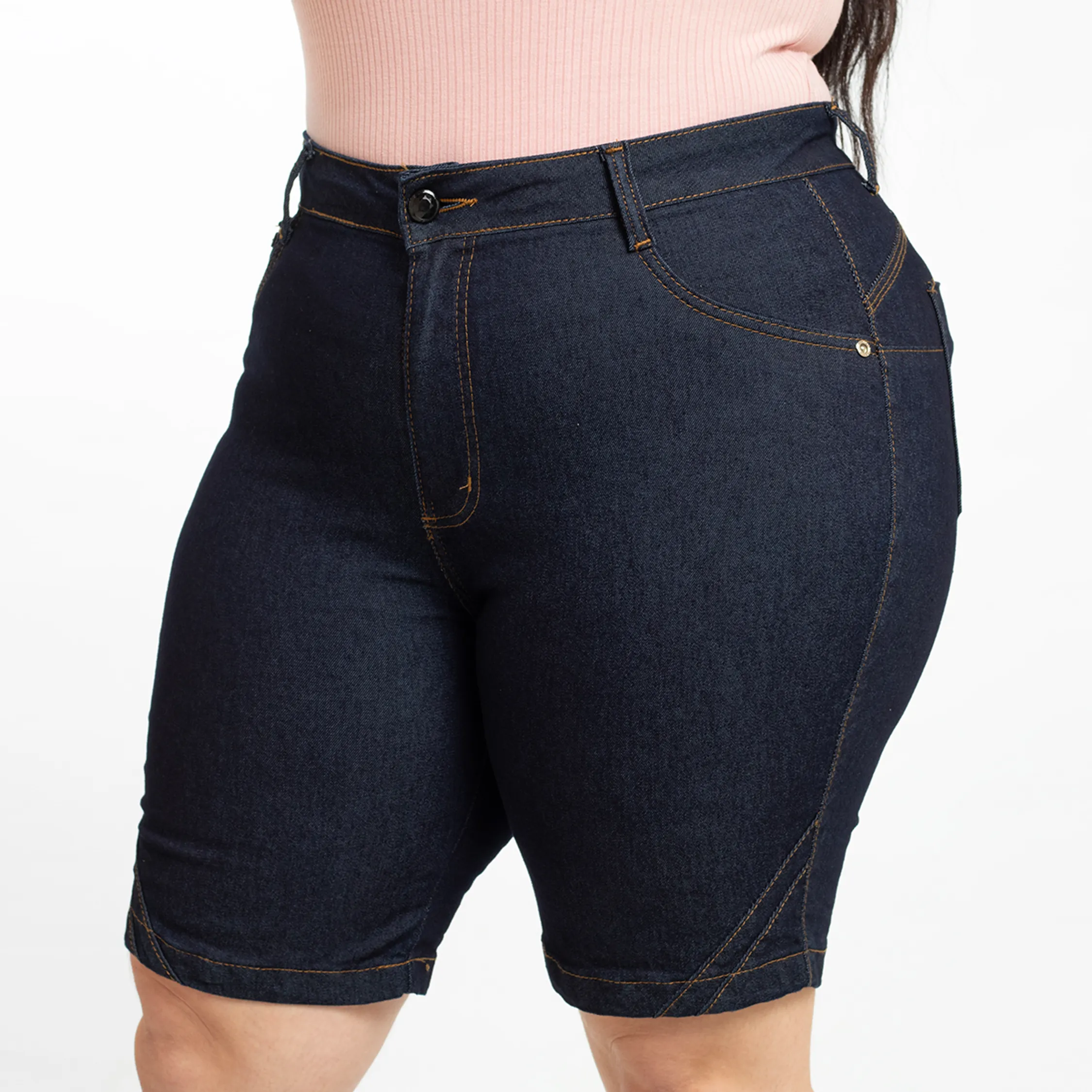 Bermuda Jeans Escura Feminina Pedalete Plus Size