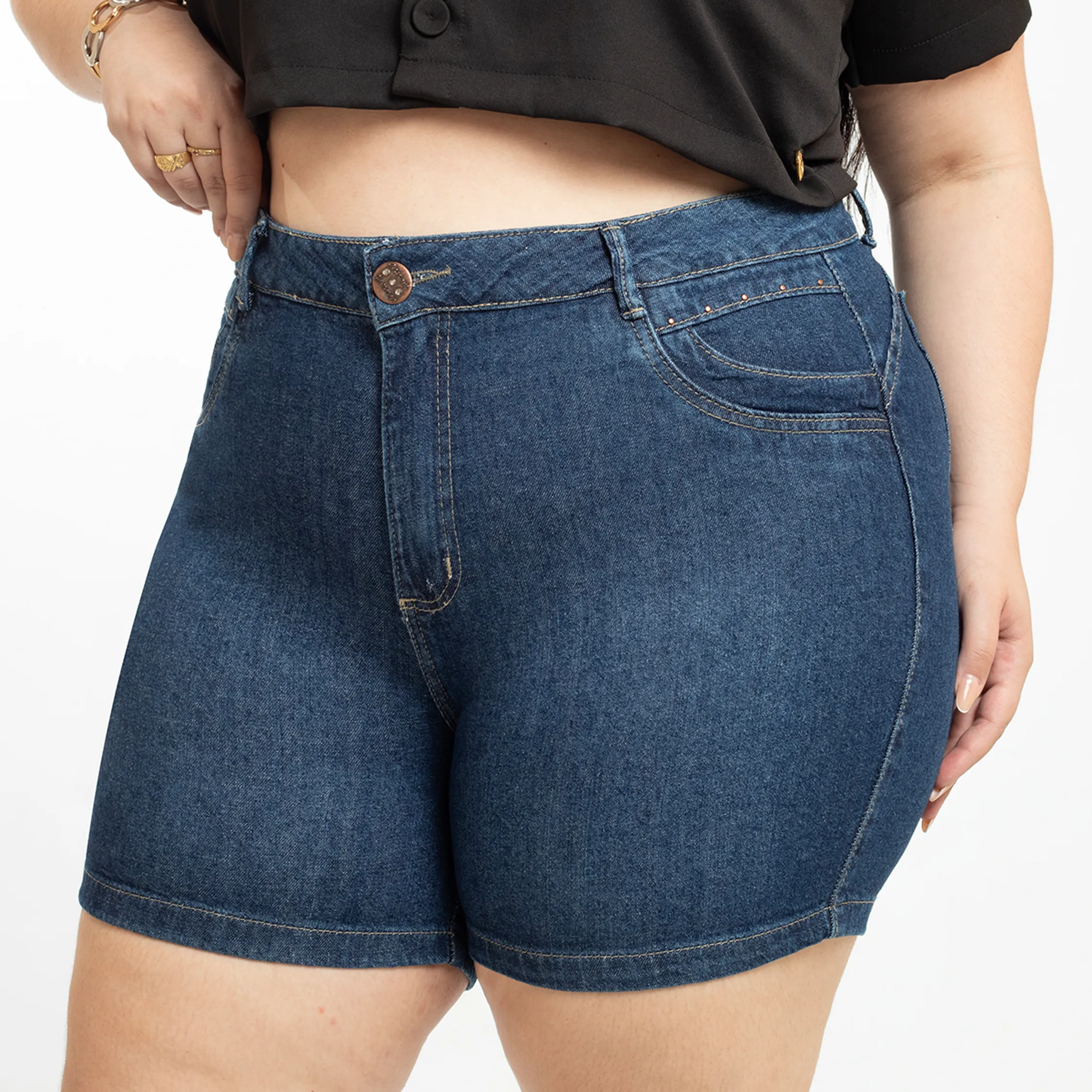 Bermuda Feminina Jeans Plus Size Lavagem Escura