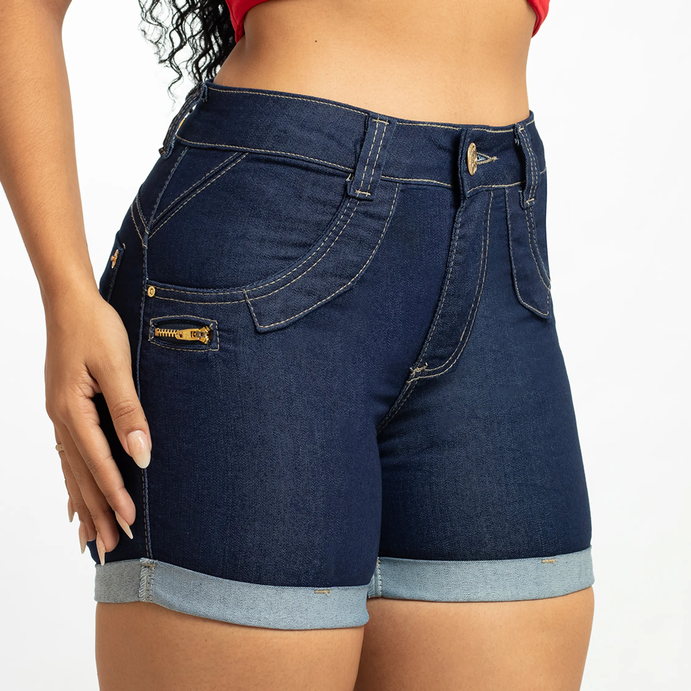 Bermuda Pedalete Feminina Jeans Com Barra Dobrada