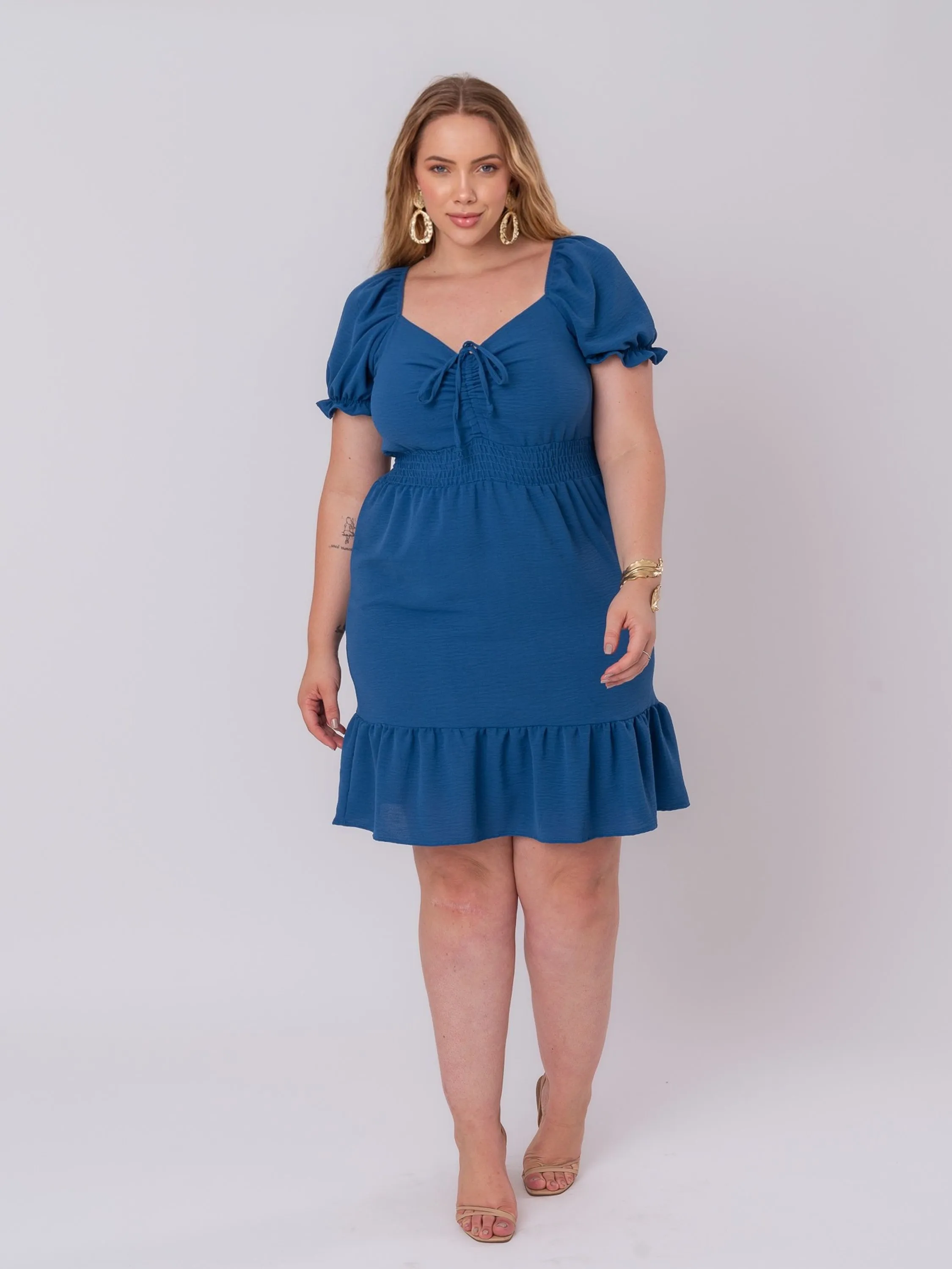 Macacão Plus Size Manga CVestido Plus Size Curto Manga