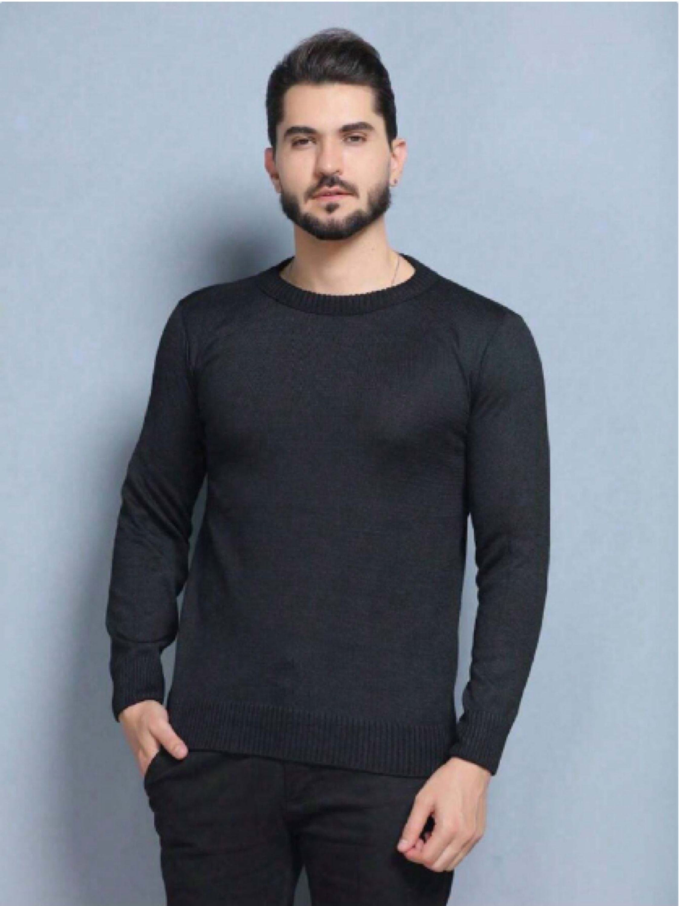 Blusa Masculina Lisa Suéter de Tricot Inverno Gola Redonda