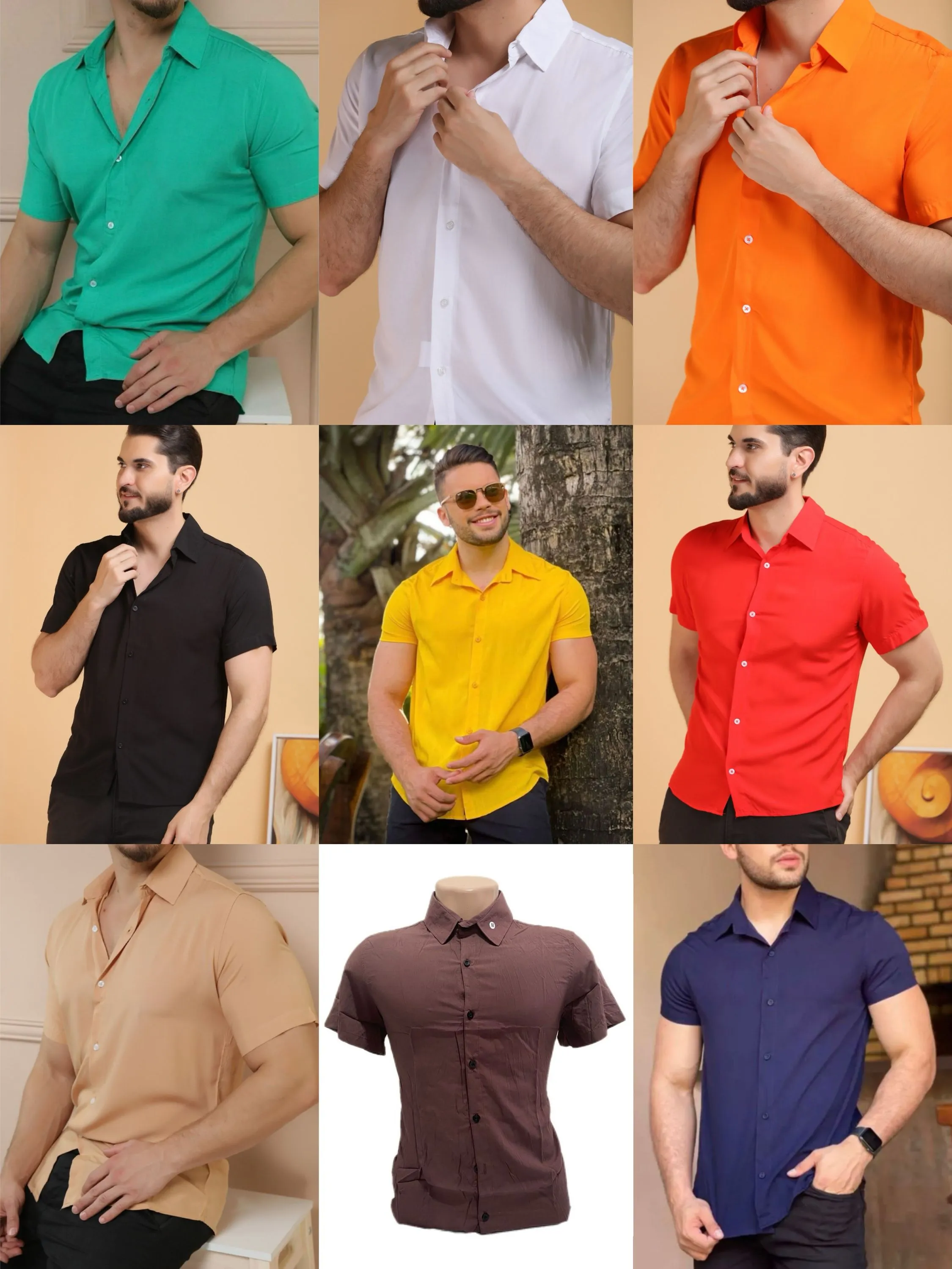 Camisa Social manga curta lisa básica Masculina Viscose