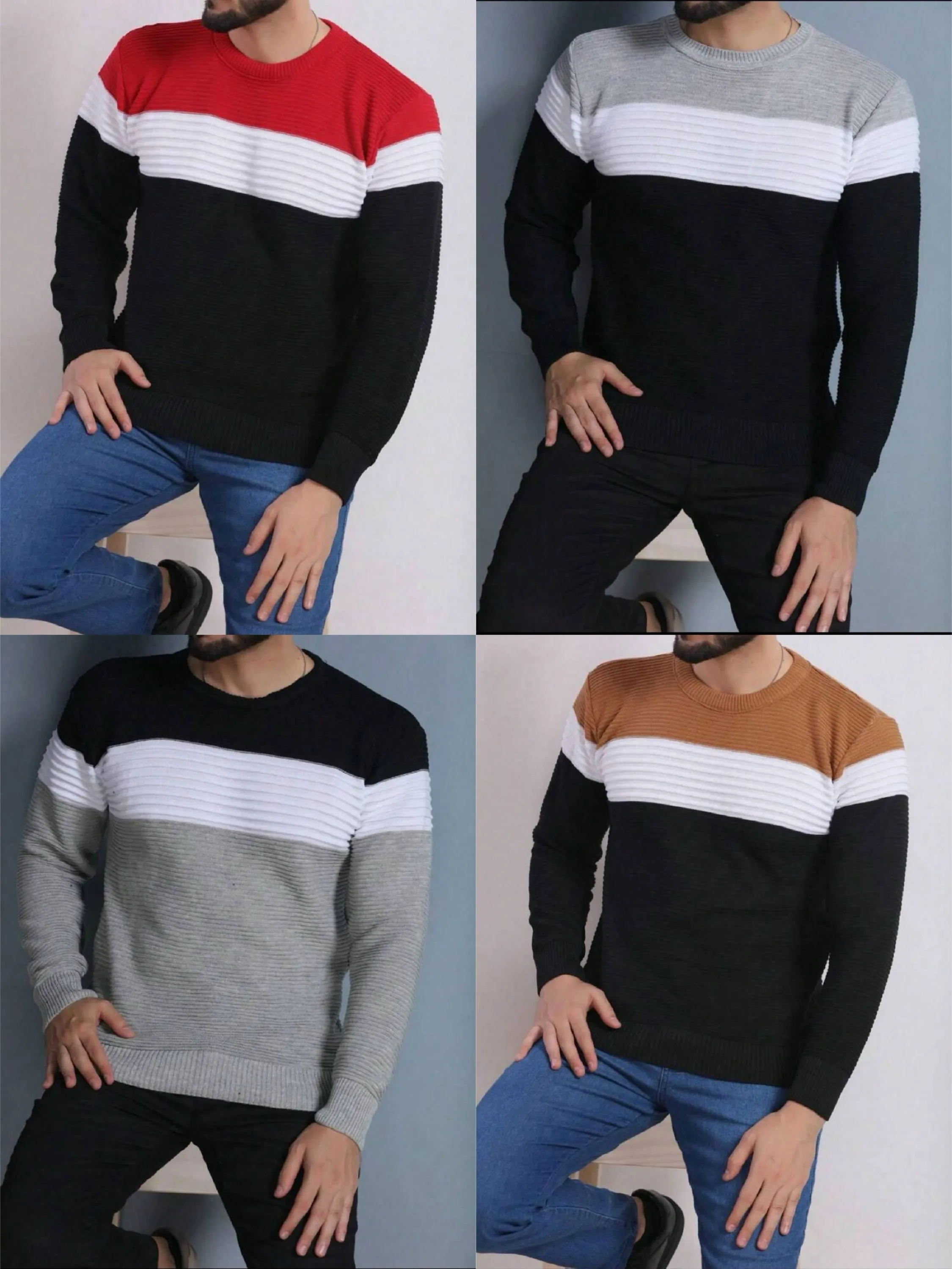 Sueter tricot blusa de frio gola redonda manga longa de Lã