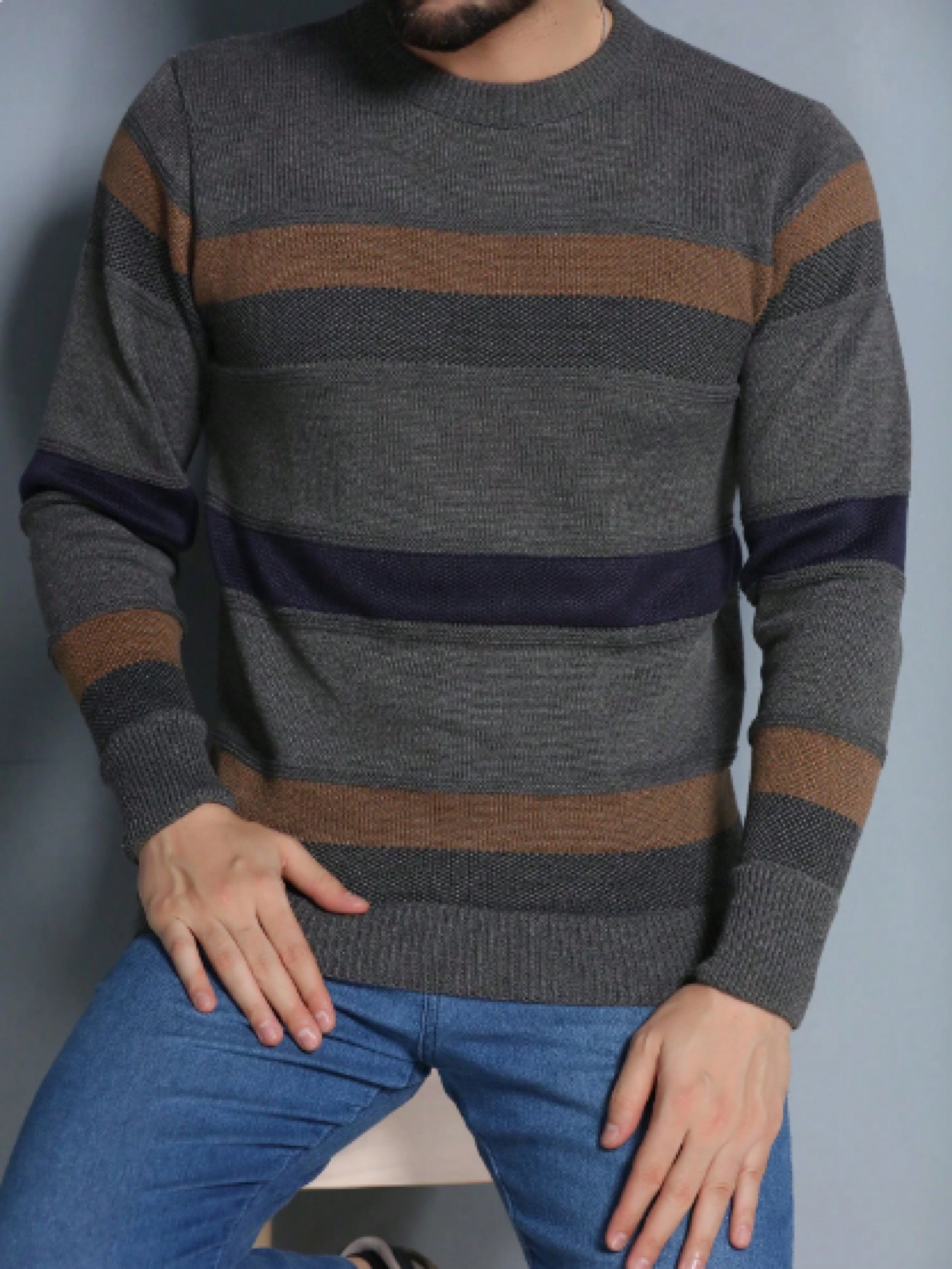 Sueter tricot masculino casaco blusa de frio gola redonda