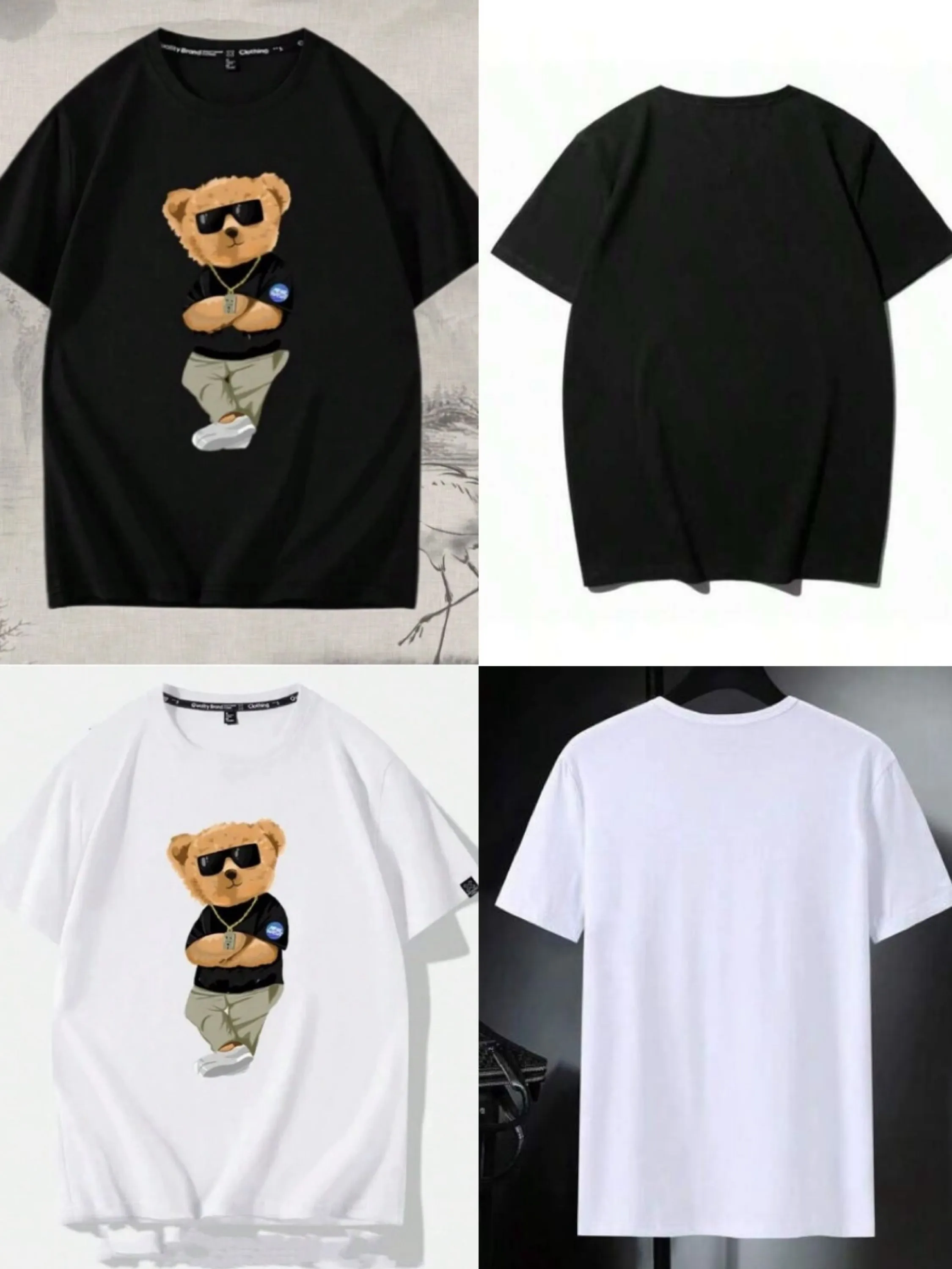 Estampada Do Urso Camiseta Manga Curta UNISSEX 100%Algodao