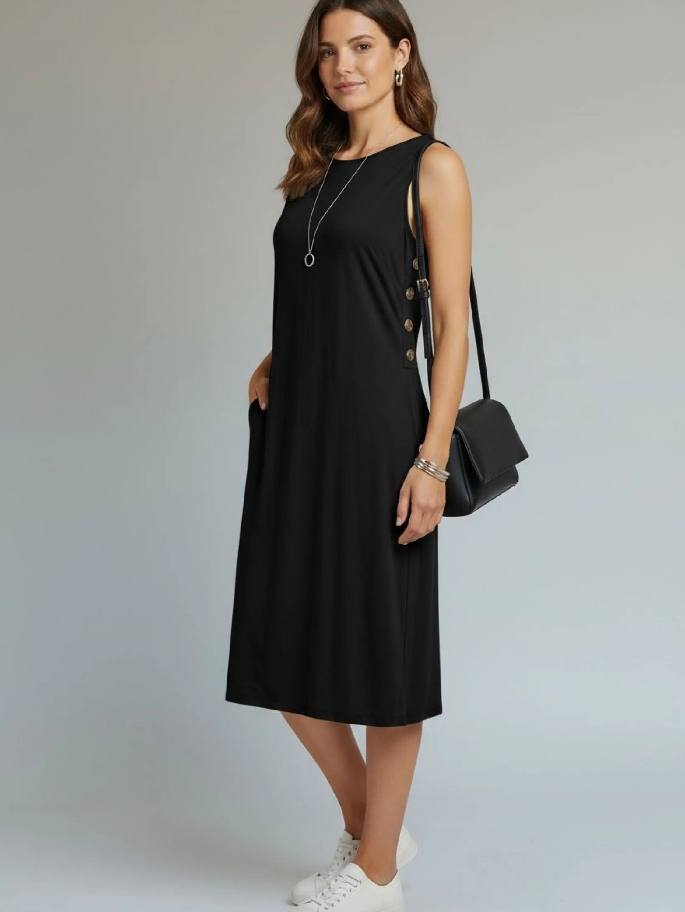 Vestido Midi Botões Laterais