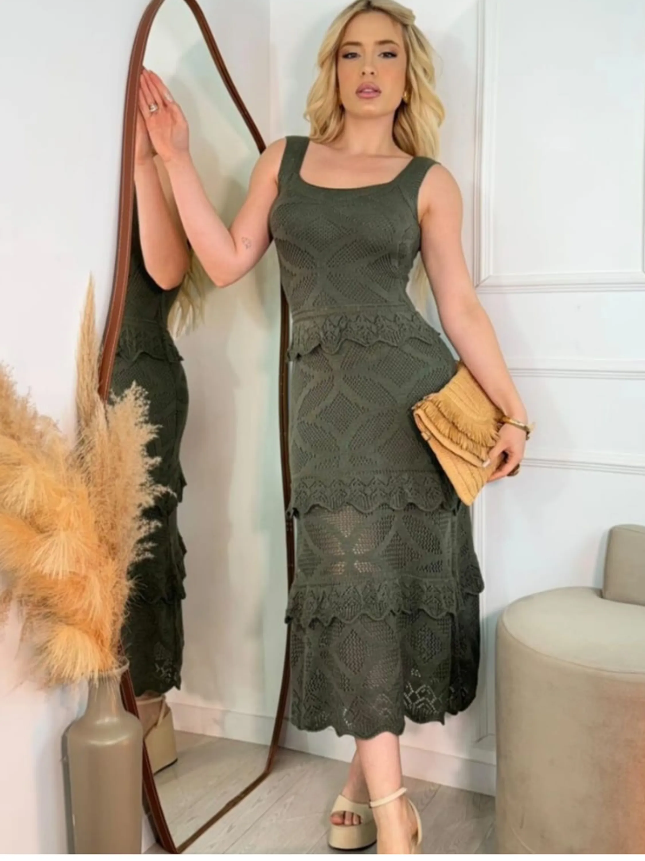 Vestido feminino de tricô tamanho único