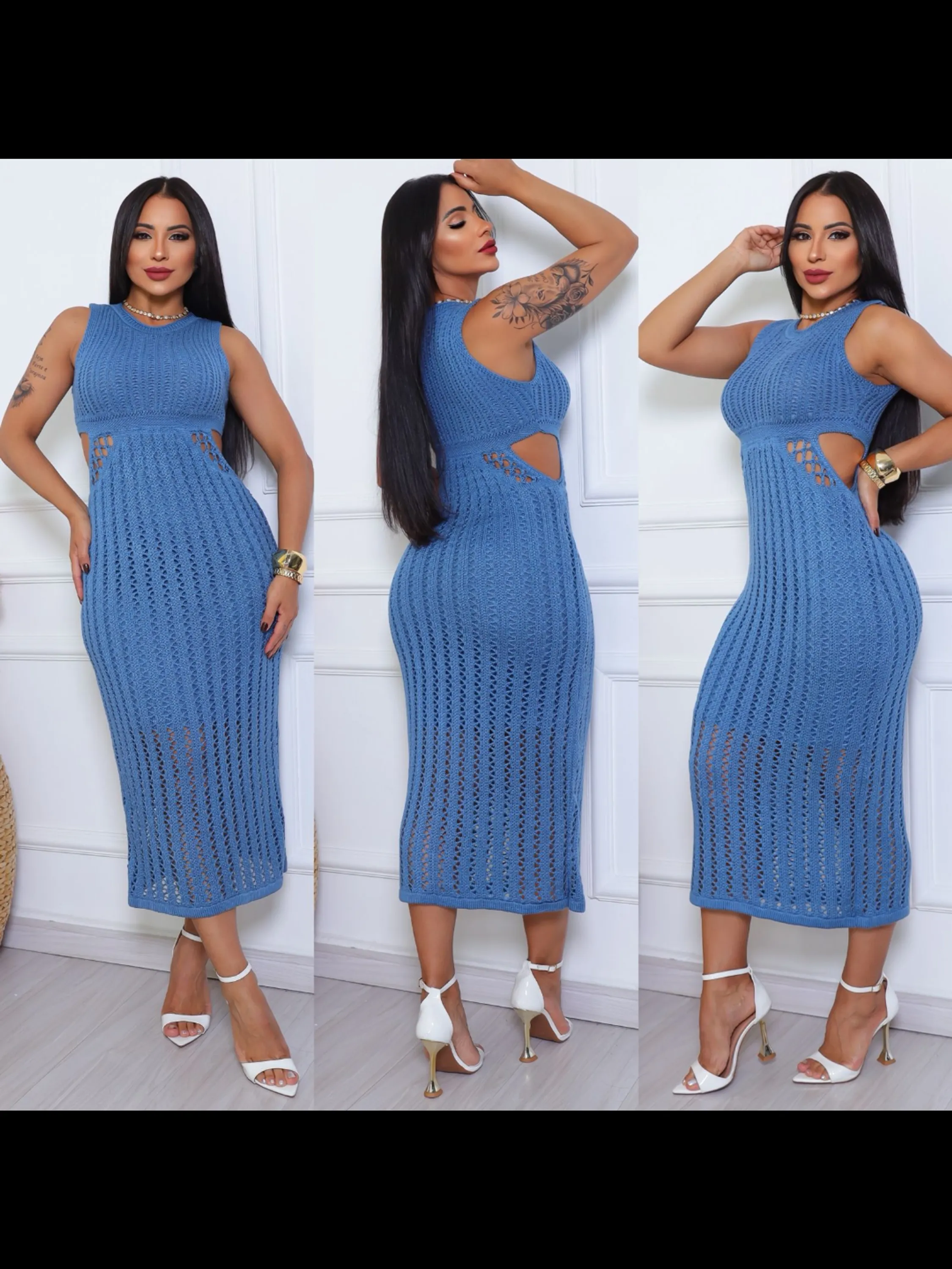 Vestido de tricô tamanho único