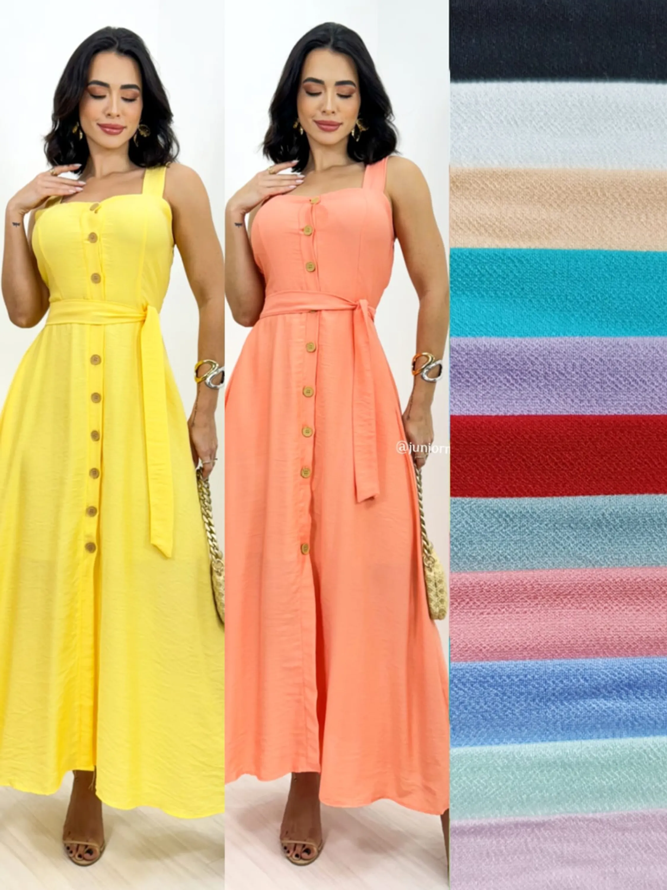 Vestido feminino com botão cinto, várias cores júnior m