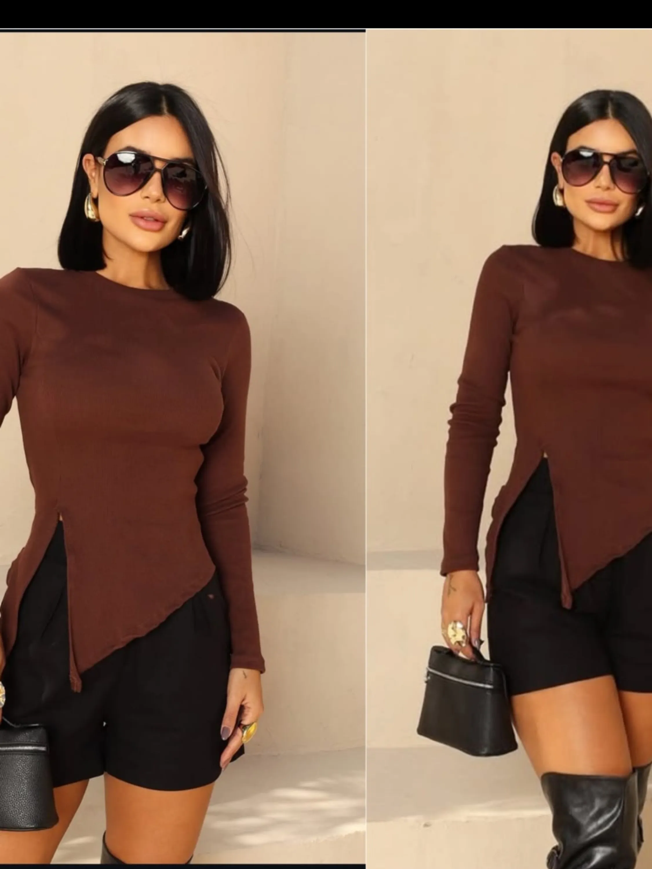 Blusa feminina manga longa decote frente tamanho único cdz