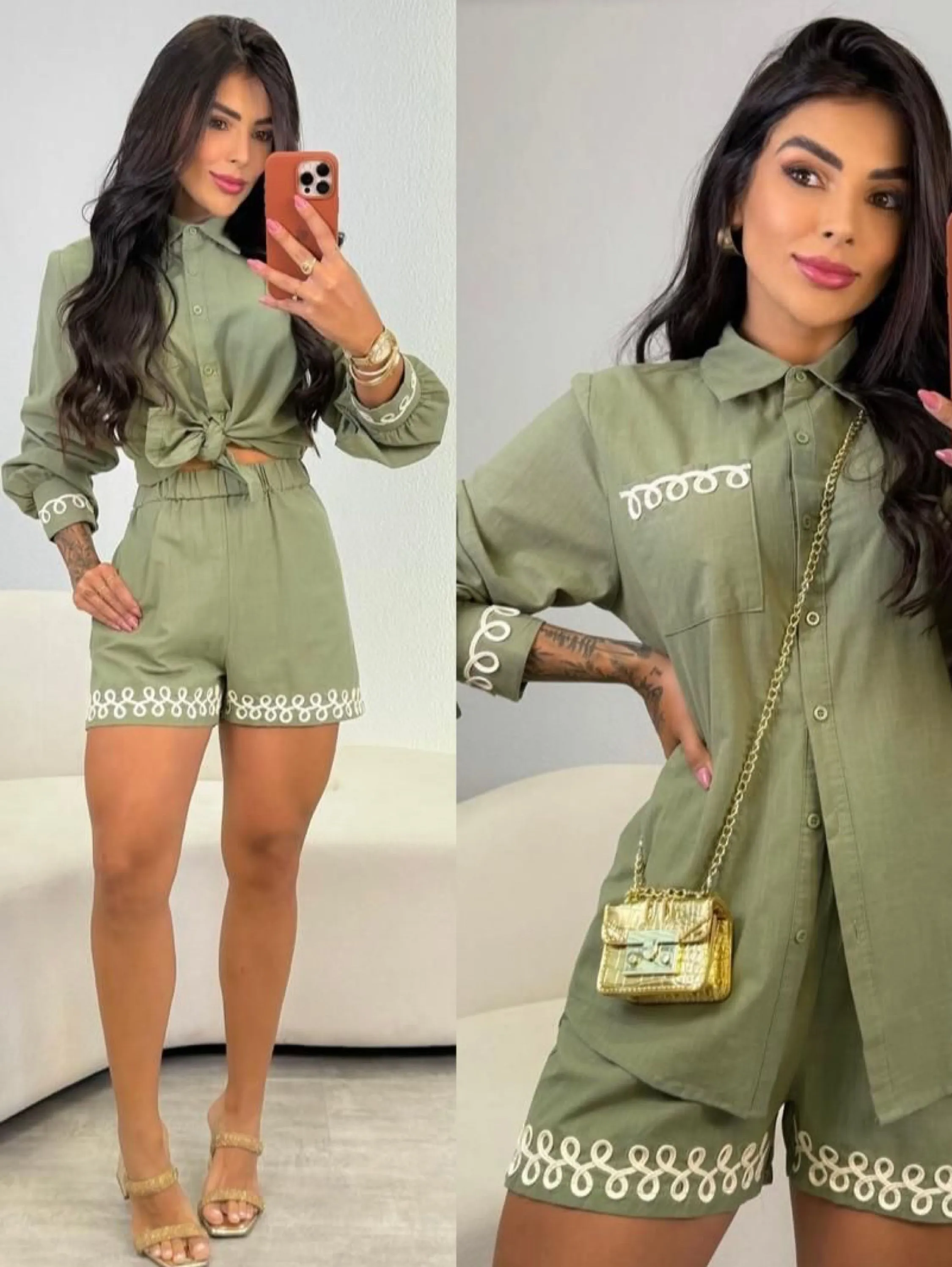 Conjunto no linho detalhe bordado