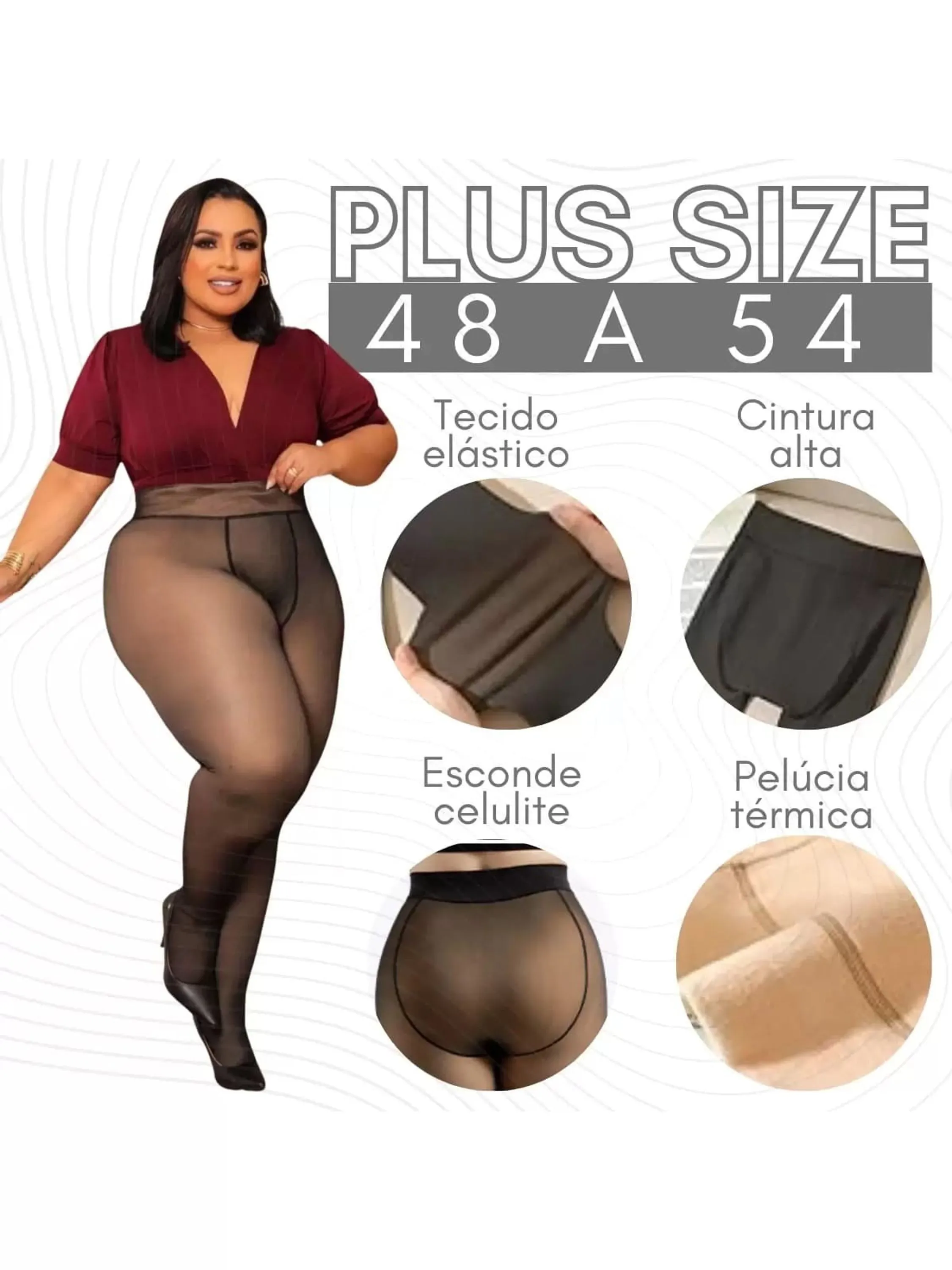Meia calça translúcida plus size