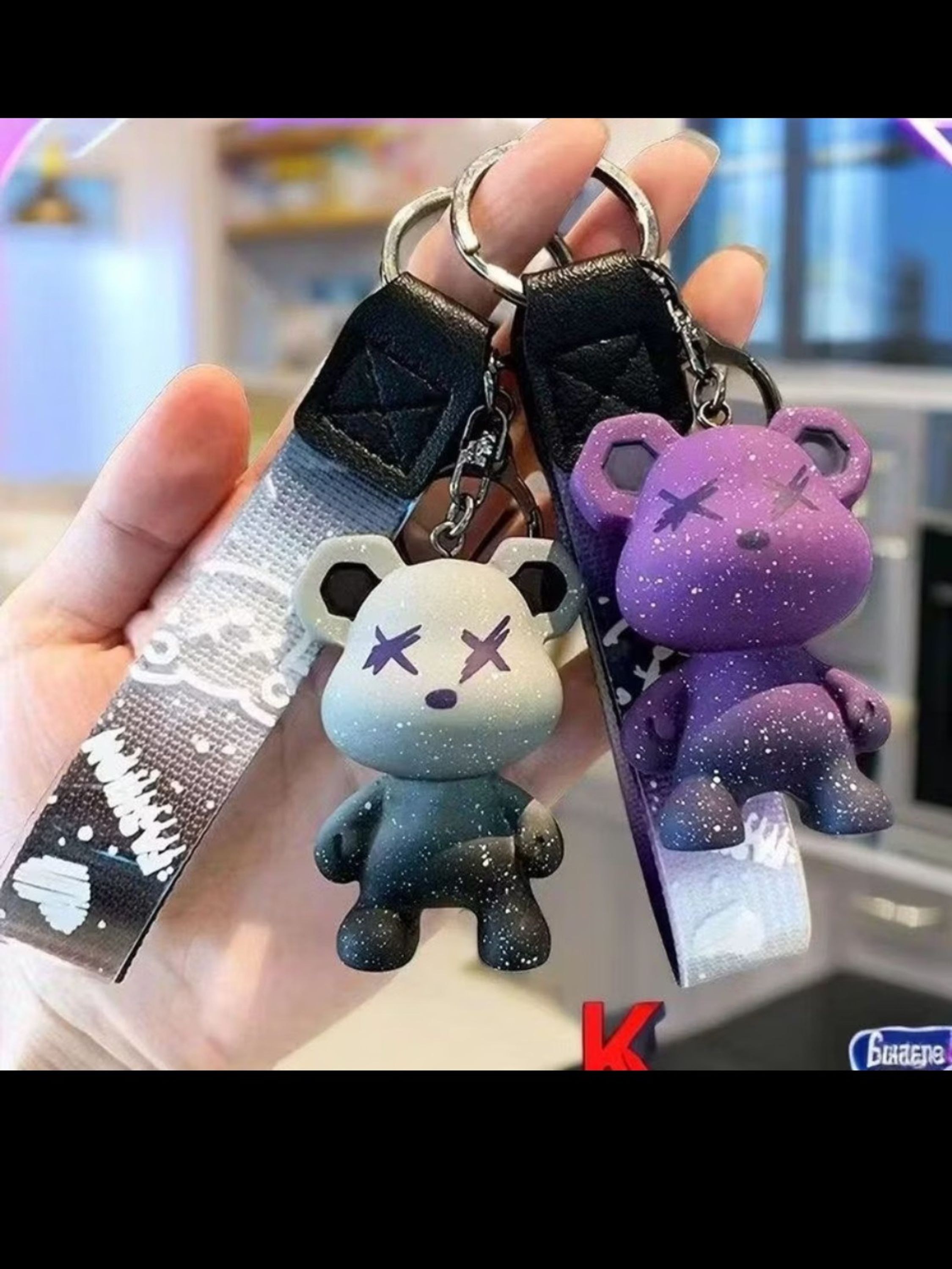 Chaveiro gradiente estrelado céu urso boneca pingente urso