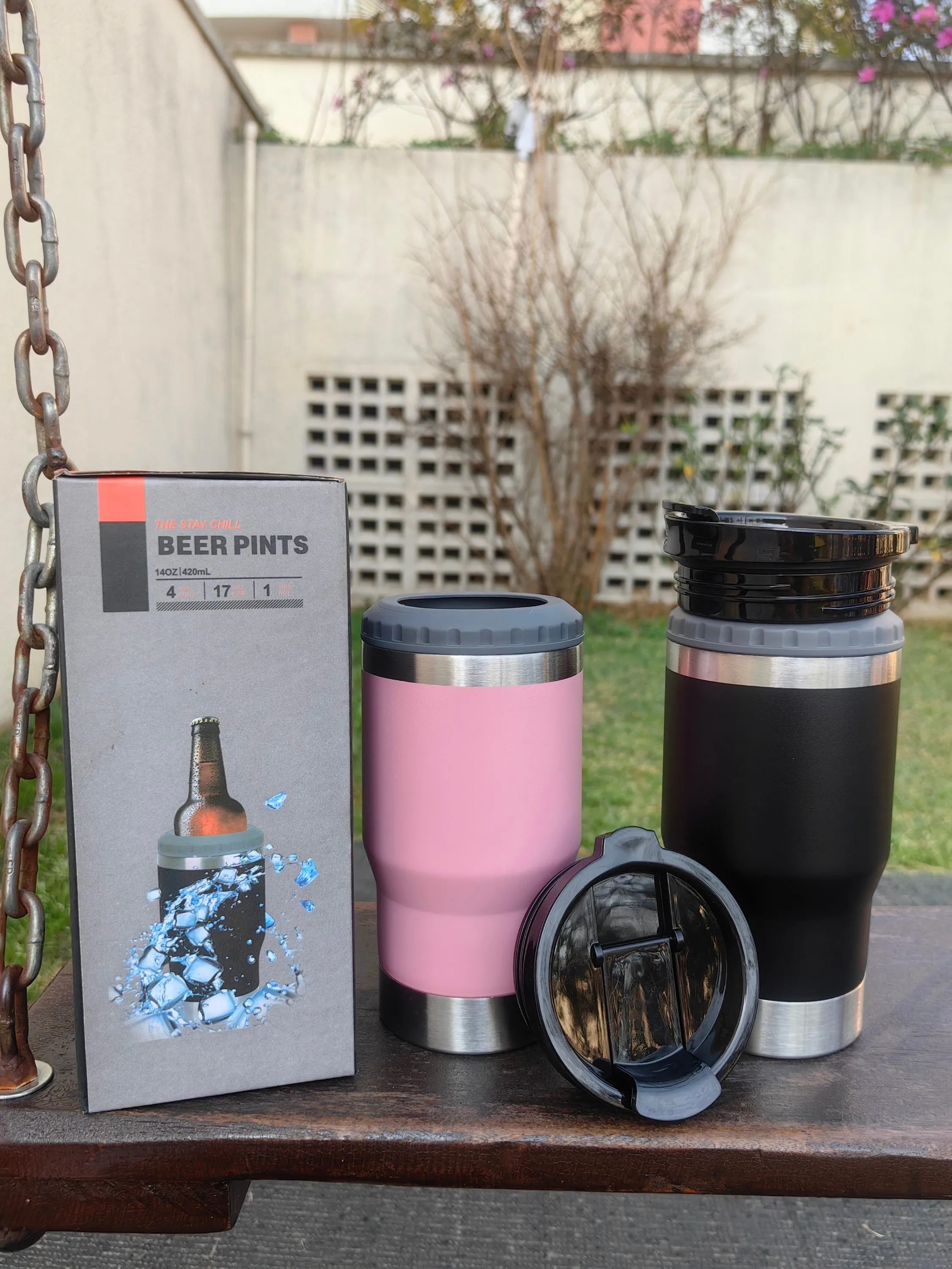Copo Térmico Inox 5 Em 1 420ml Bebida Quente Fria 2 Tampas