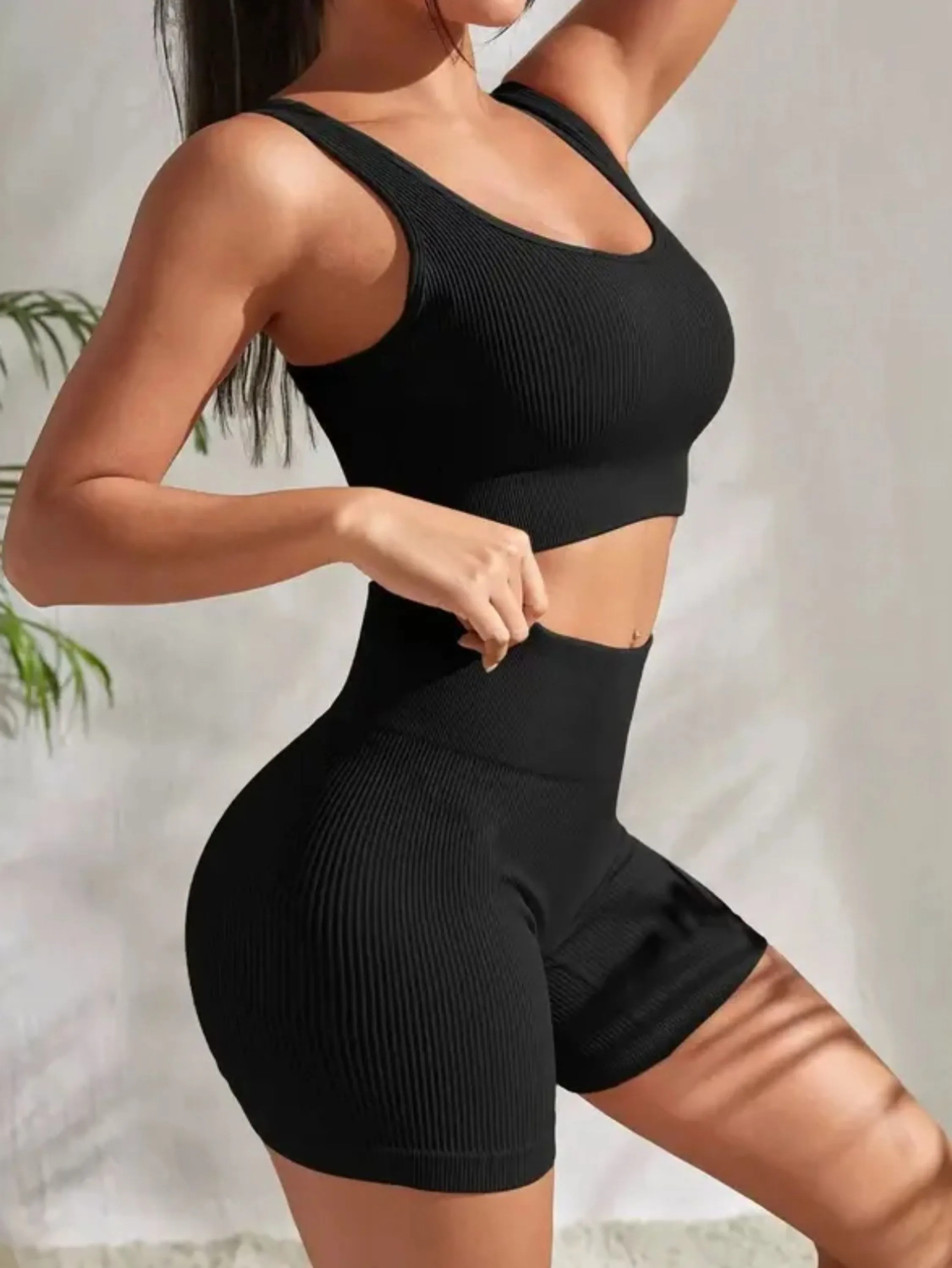 CONJUNTO ACADEMIA SHORT E TOP CINTURA canelado