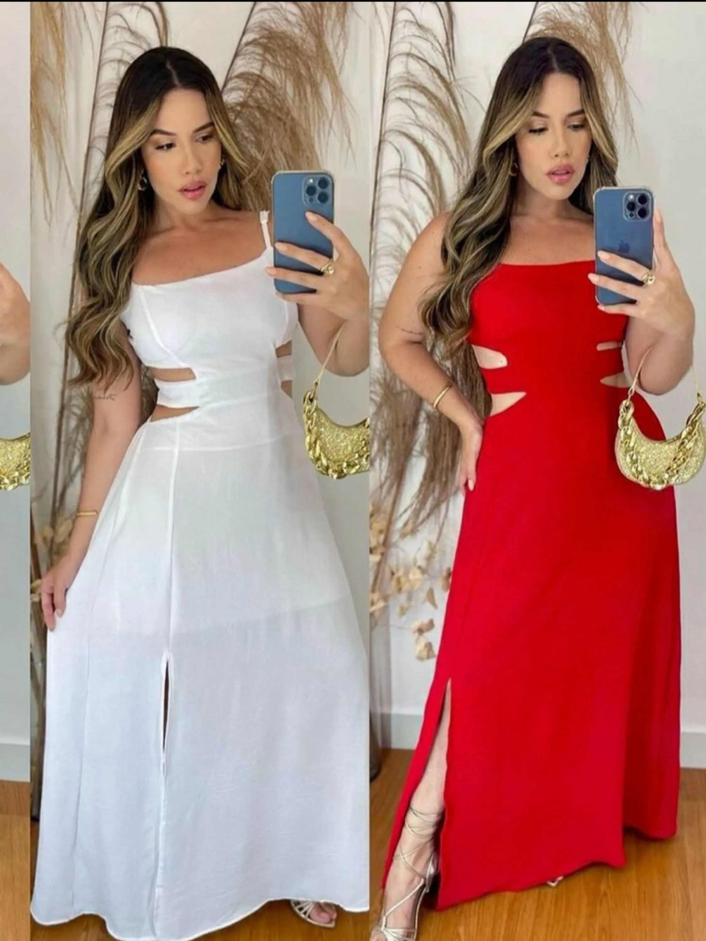 Vestido longo com fenda