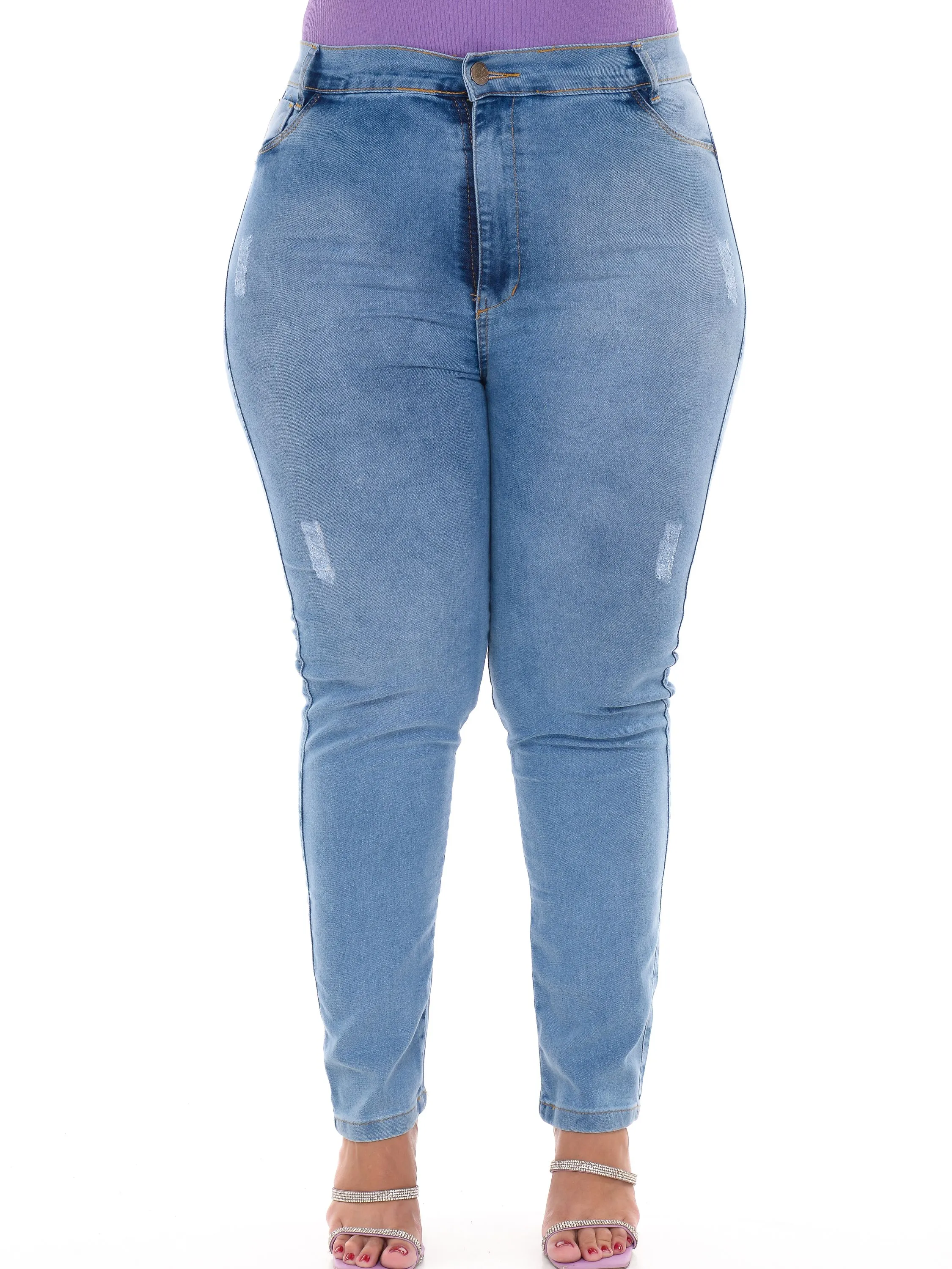 Calca plus jeans feminina CLARA lisa com lycra