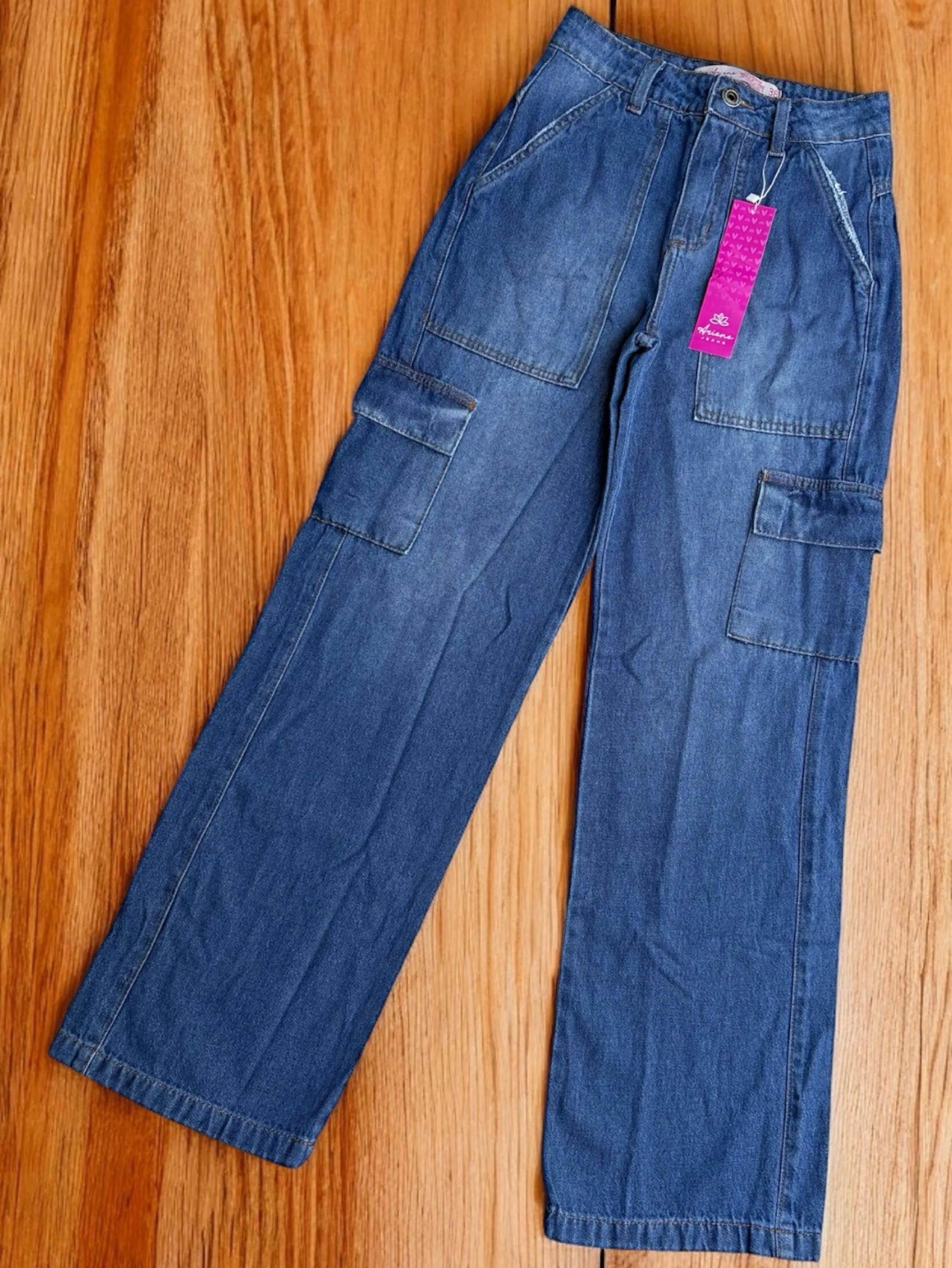 Calca cargo femimina jeans escura lisa