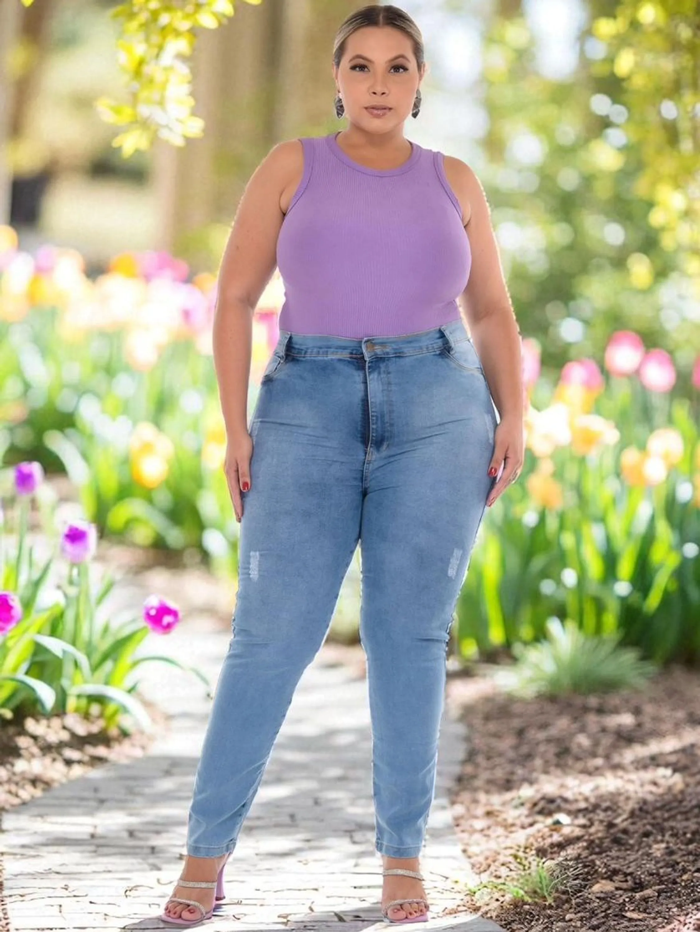 Calca plus feminina jeans com lycra