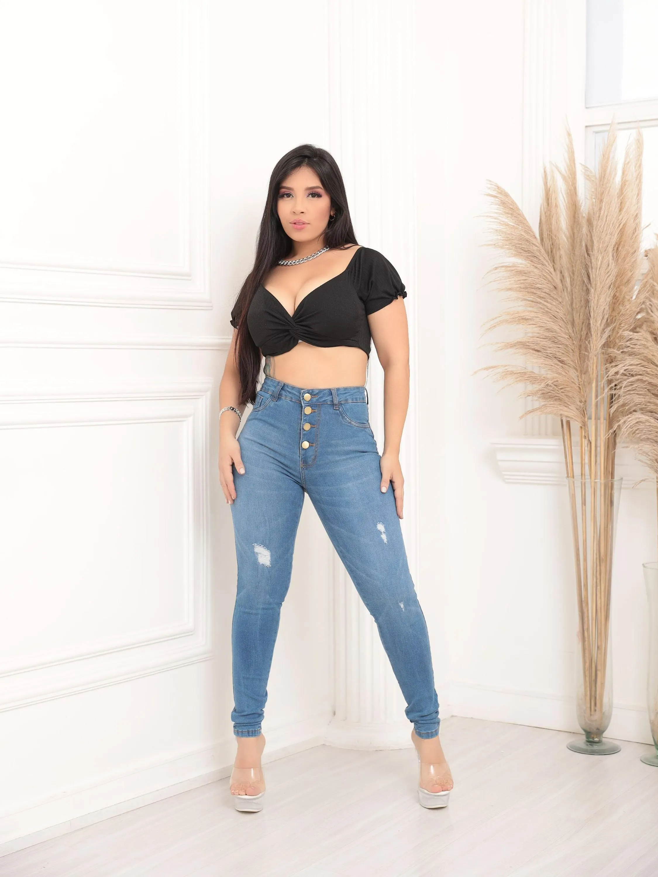 CALCA JEANS FEMININA COM LYCRA CLARA COM 4 BOTOES