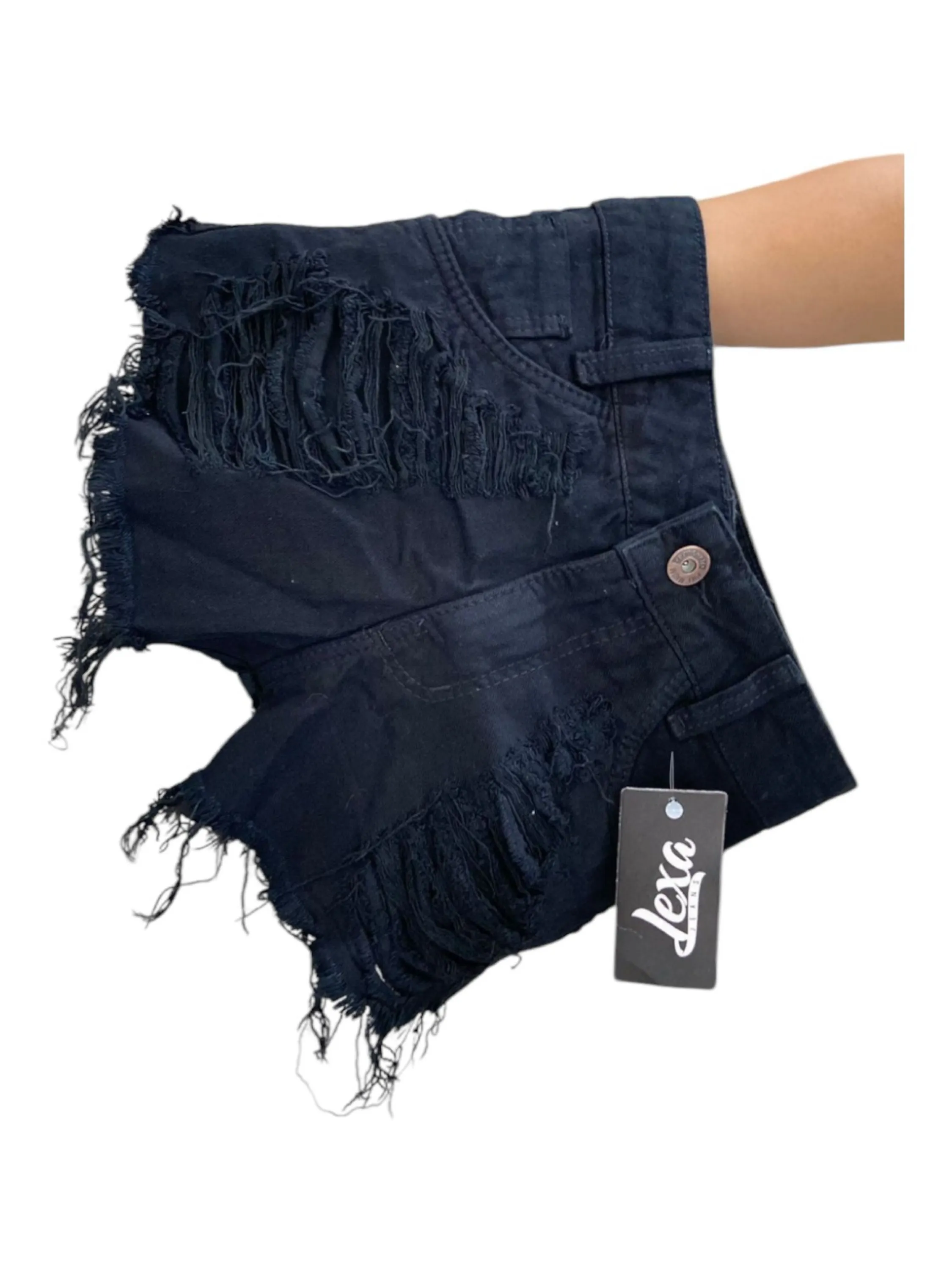 Short jeans feminino preta rasgada