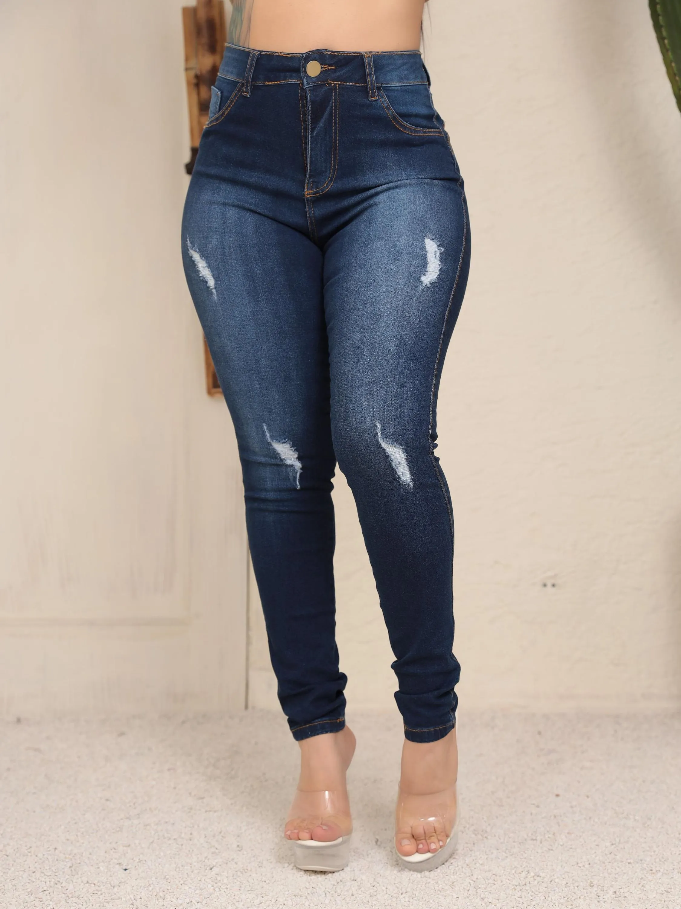 Calca Jeans Feminina Escura Bastante elastano