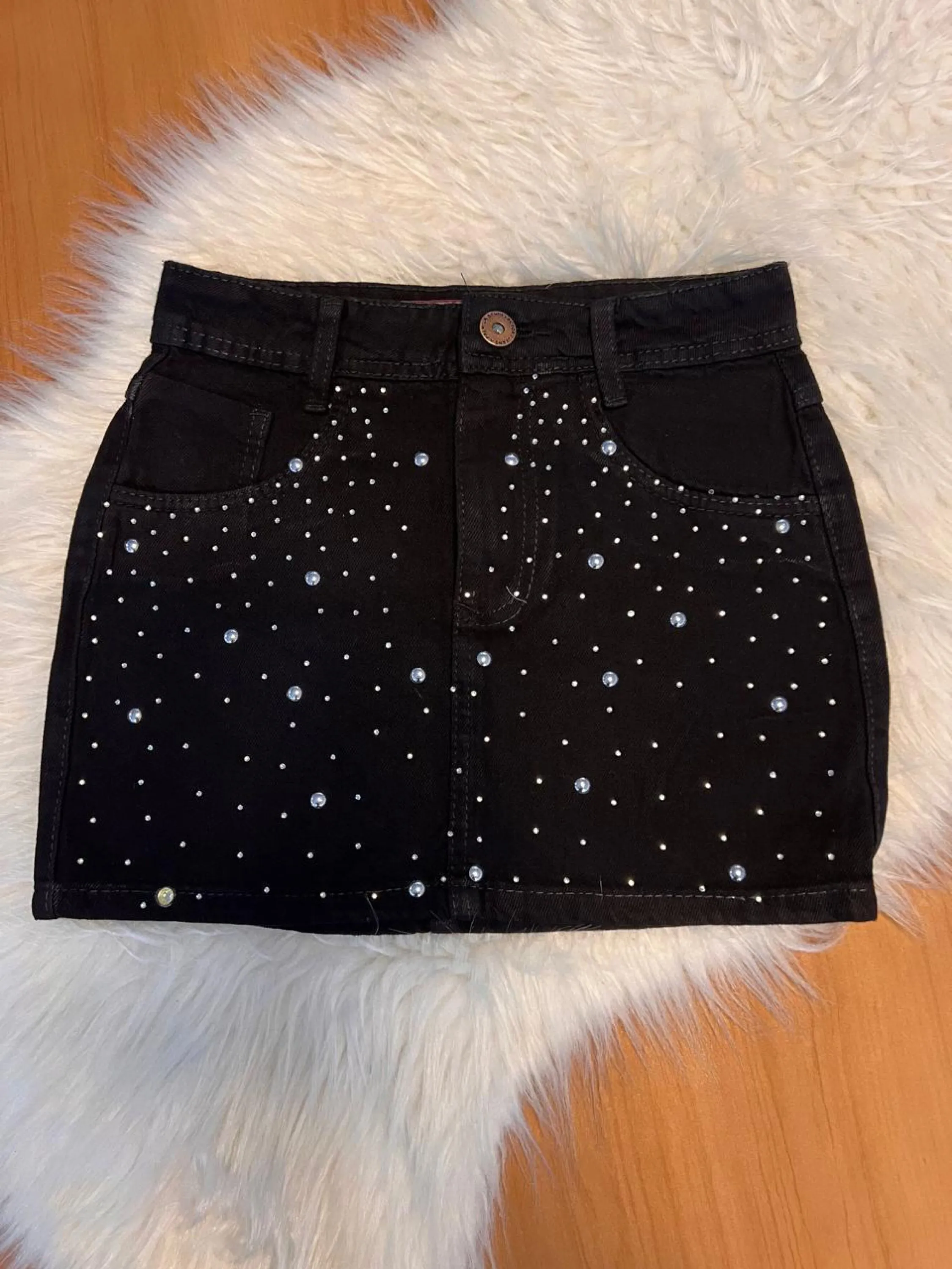 Saia jeans com brilho preta feminina
