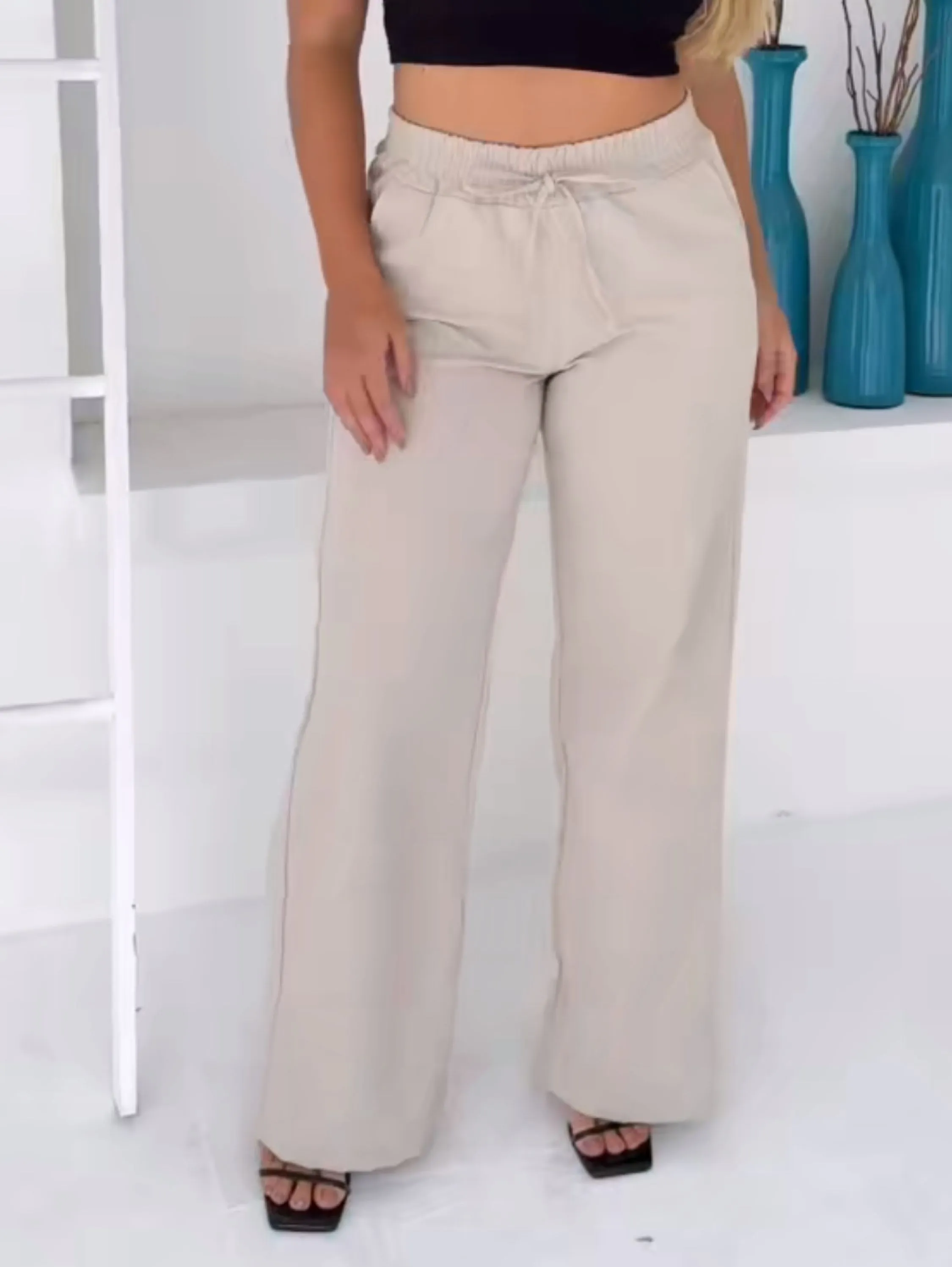 Calça pantalona visco linho