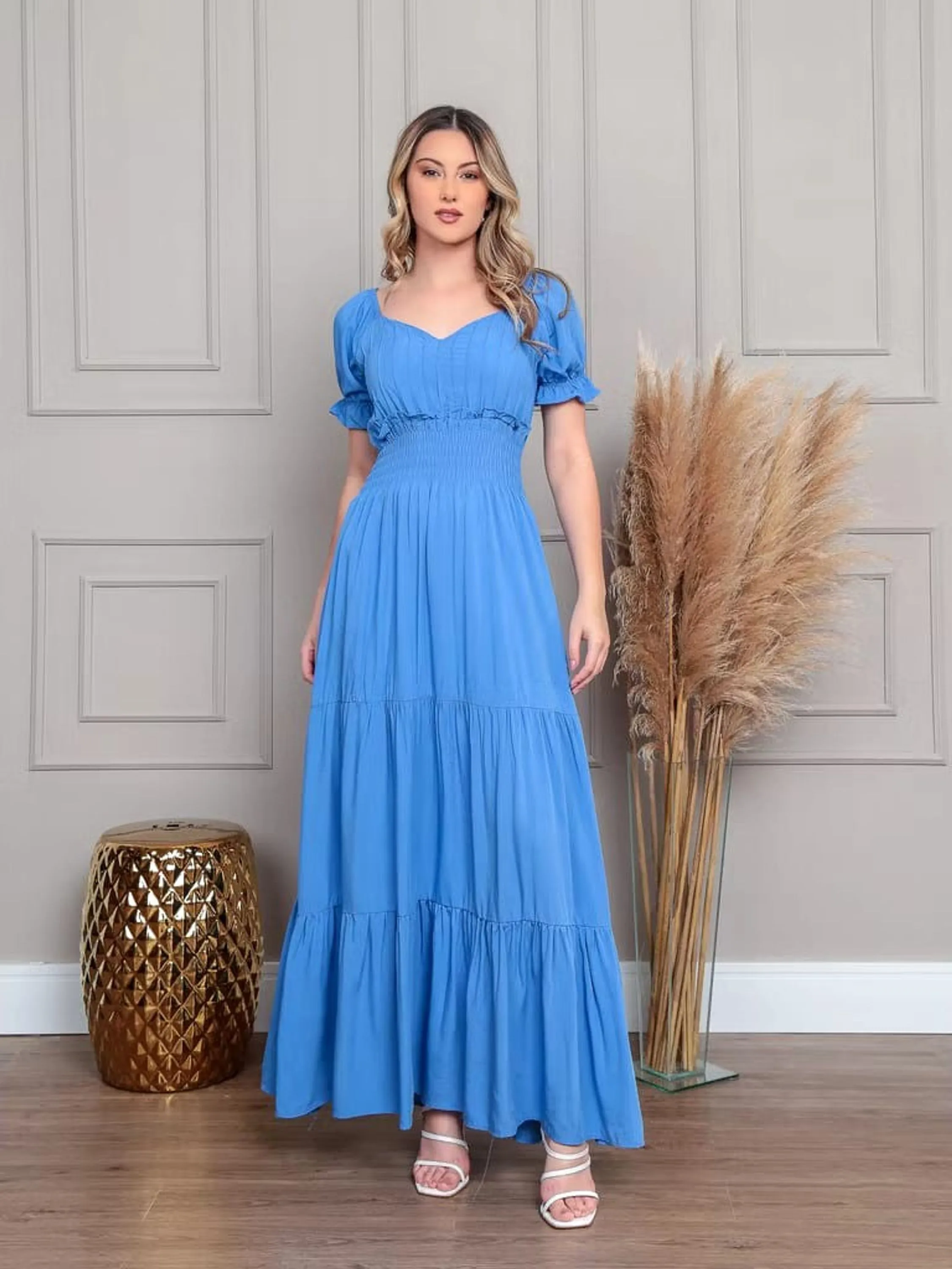 Vestido Longo Manga Princesa Três Marias