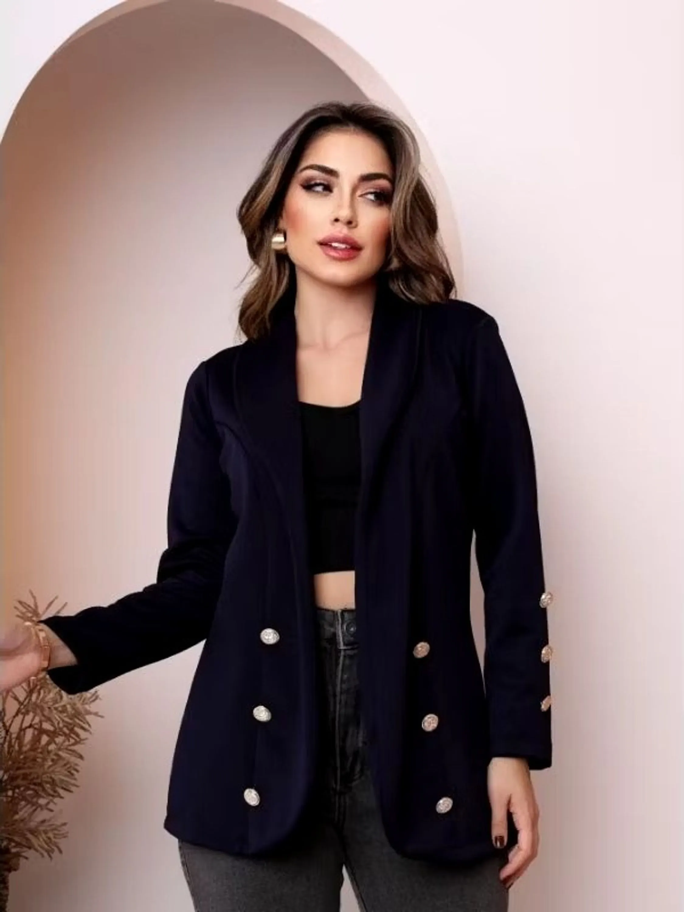 Blazer Sobretudo com Botões Neoprene