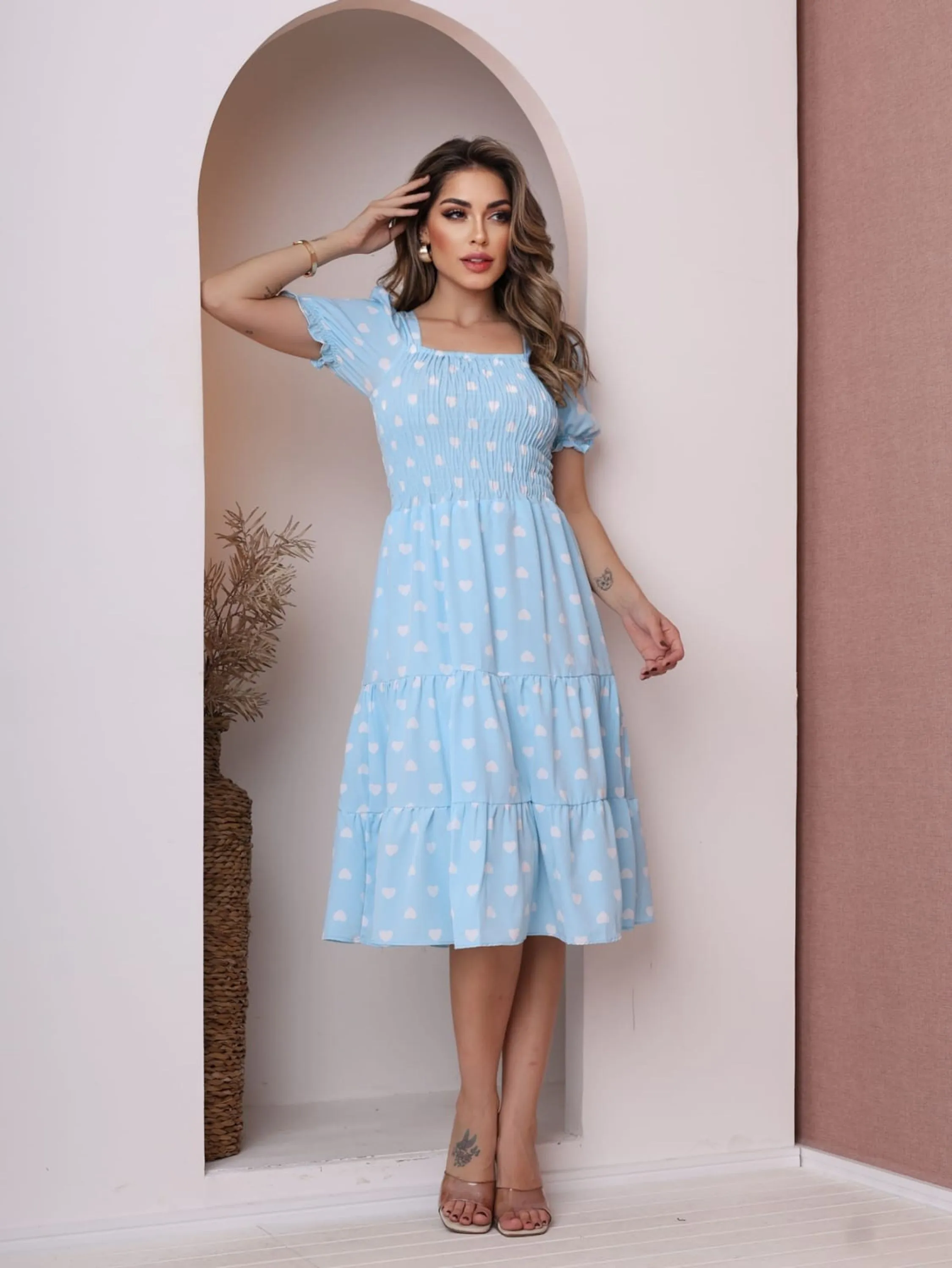 Vestido Estampado Elastex Com Manga Princesa