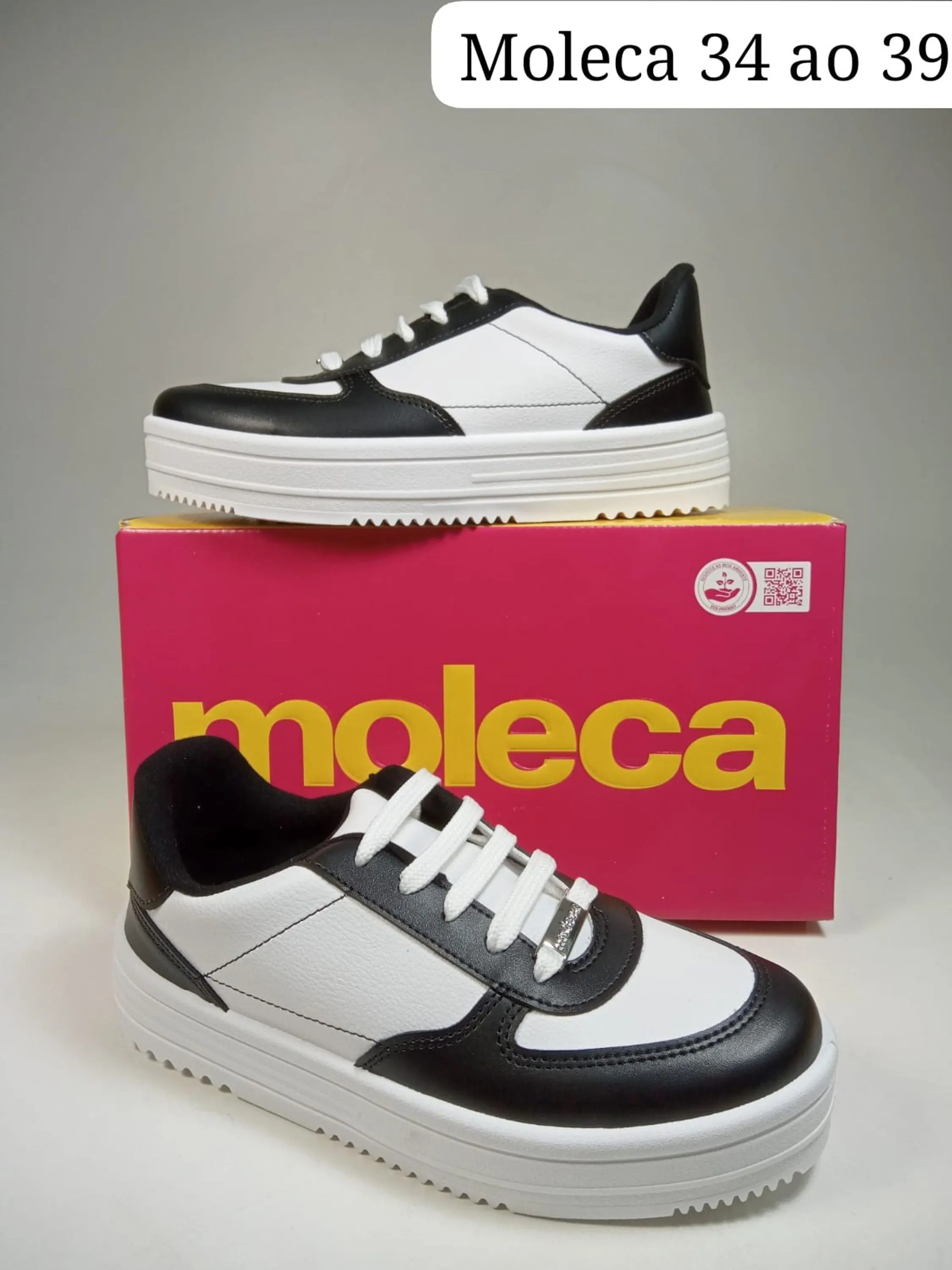 Tênis casual Moleca preto e branco feminino
