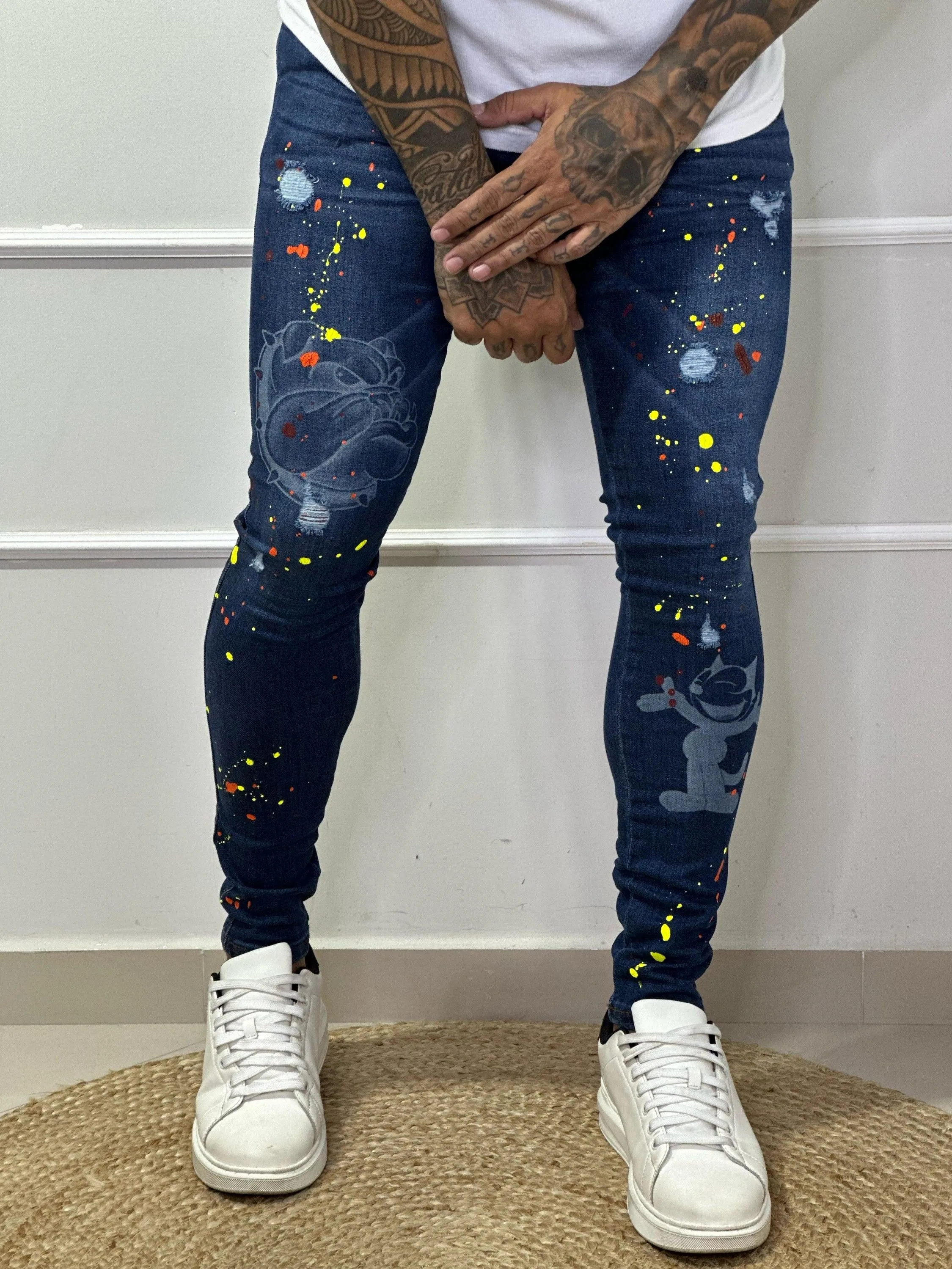 calça jeans skinny masculina jogador com elastano