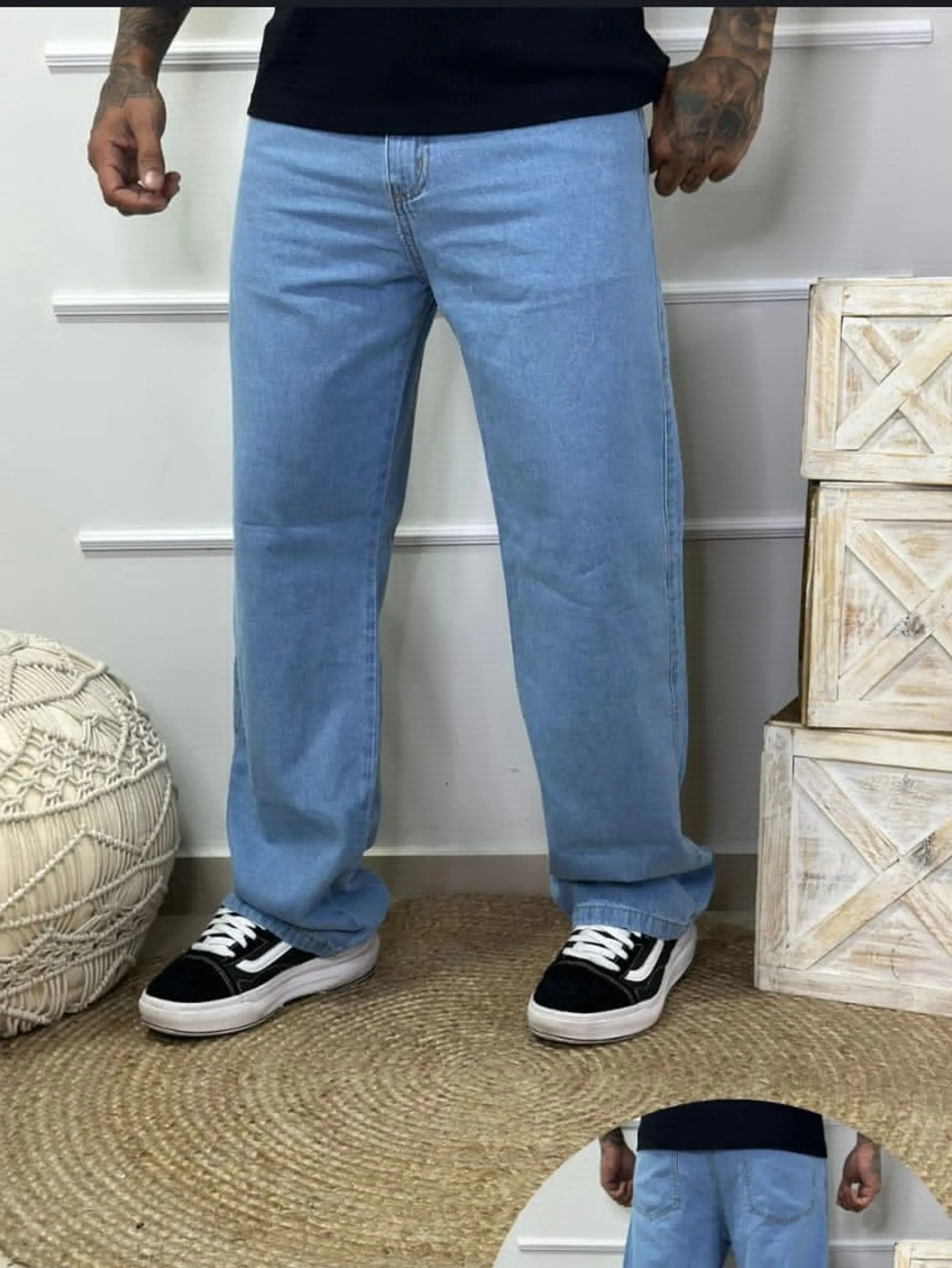 calça jeans  balão masculina delavê,larga.