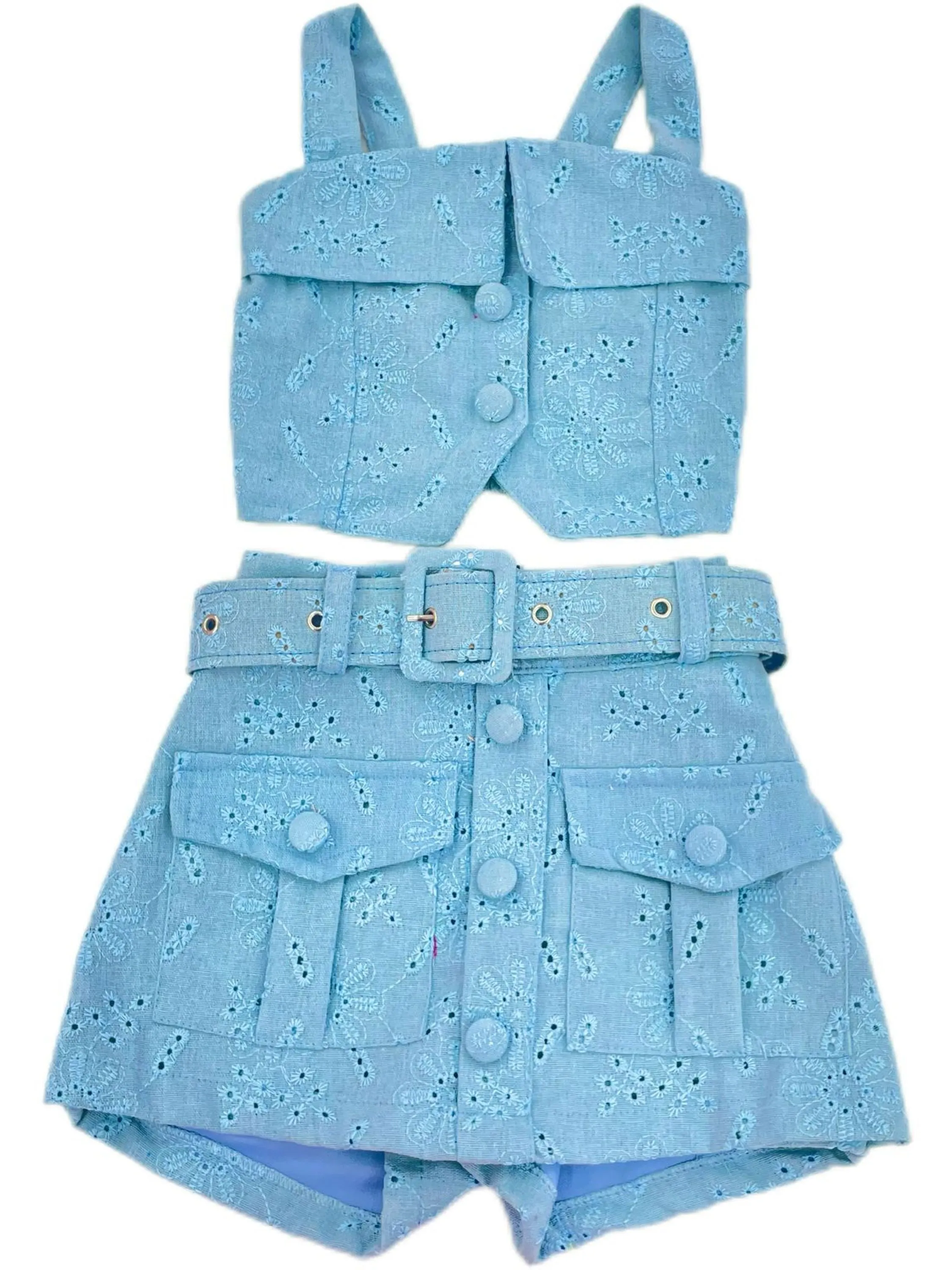 conjunto linho com cinto  infantil femenina