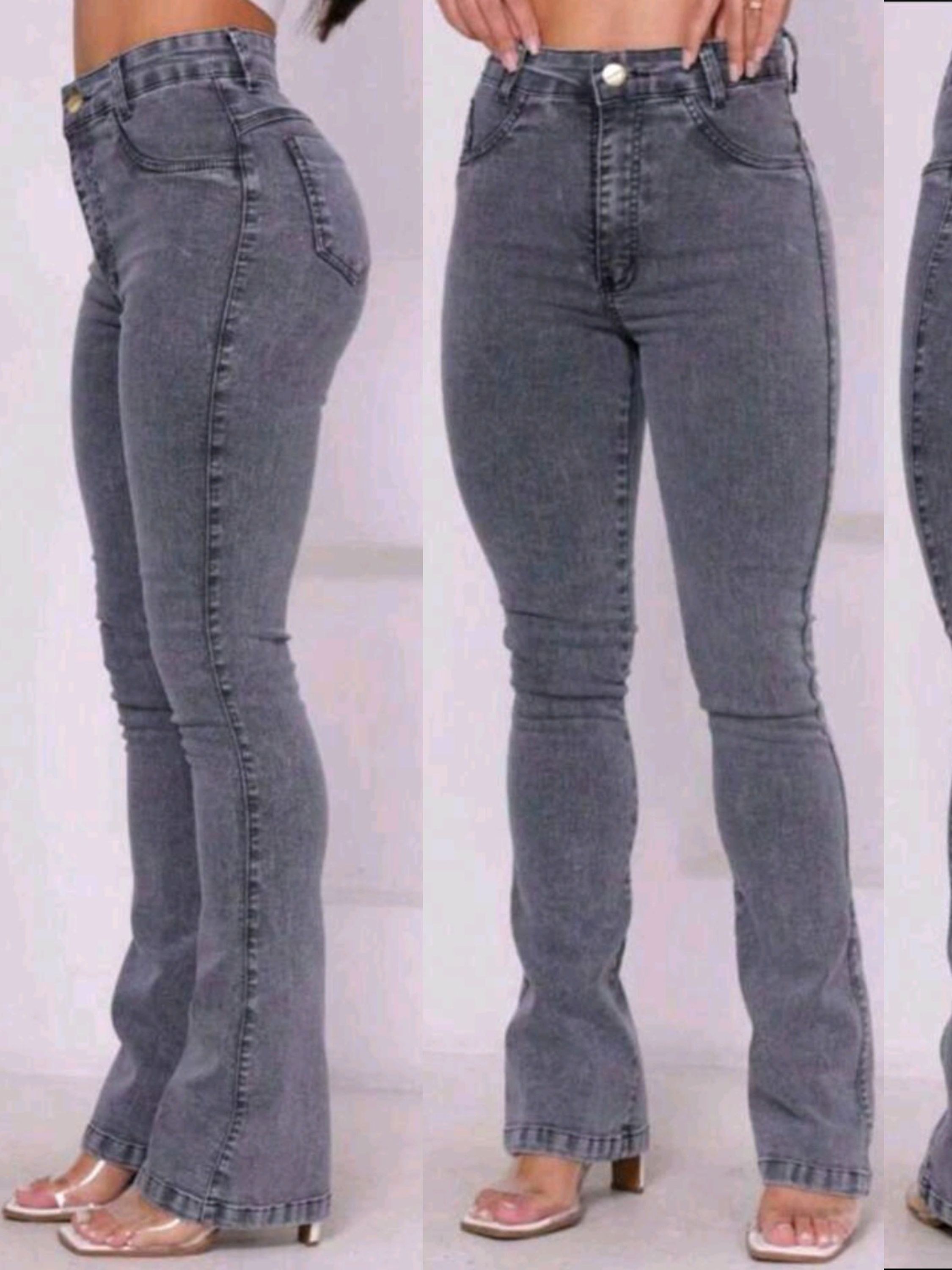 Calça flare cinza grafite com Lycra