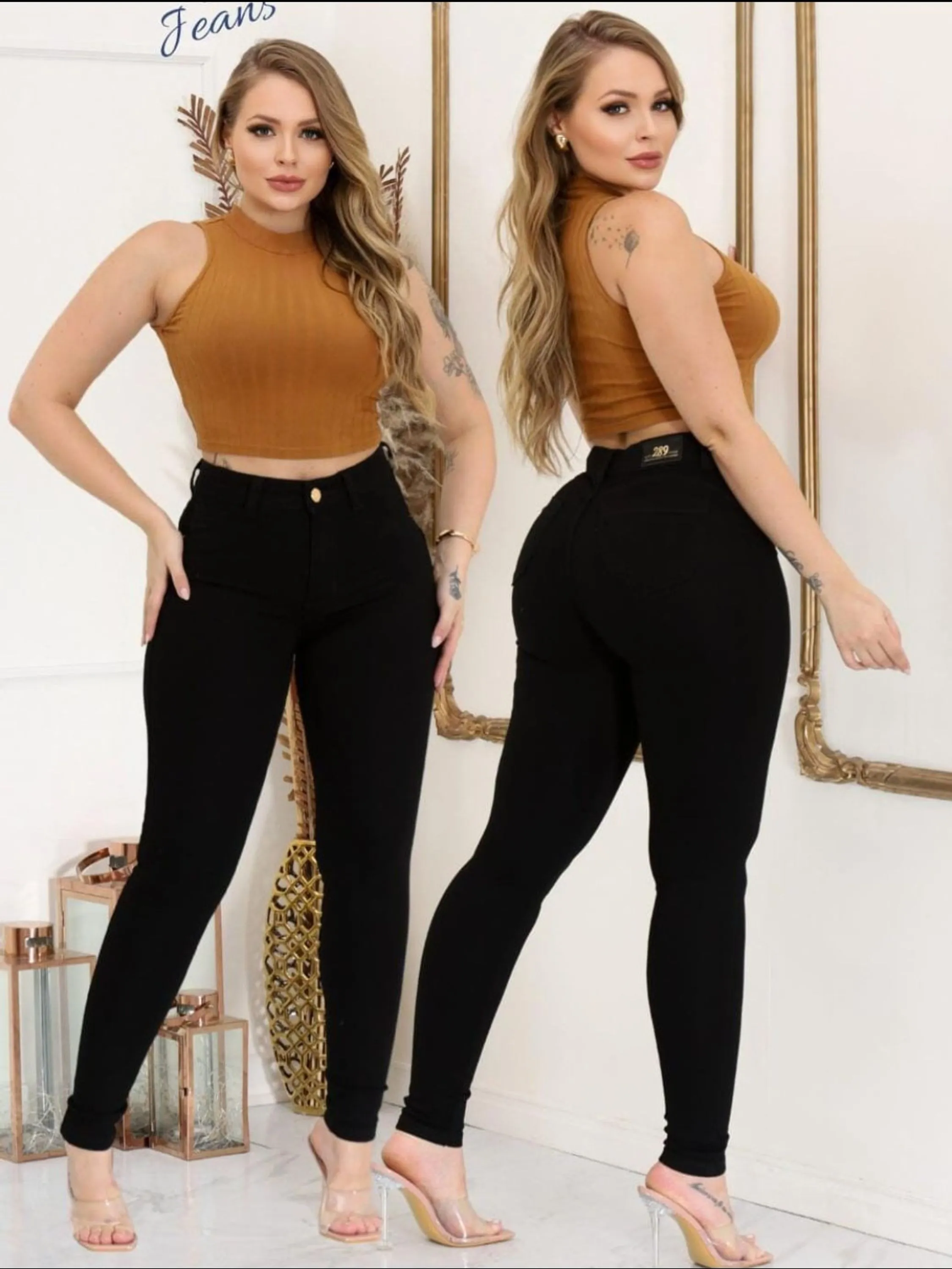 Calça skinny bem preta com elastano