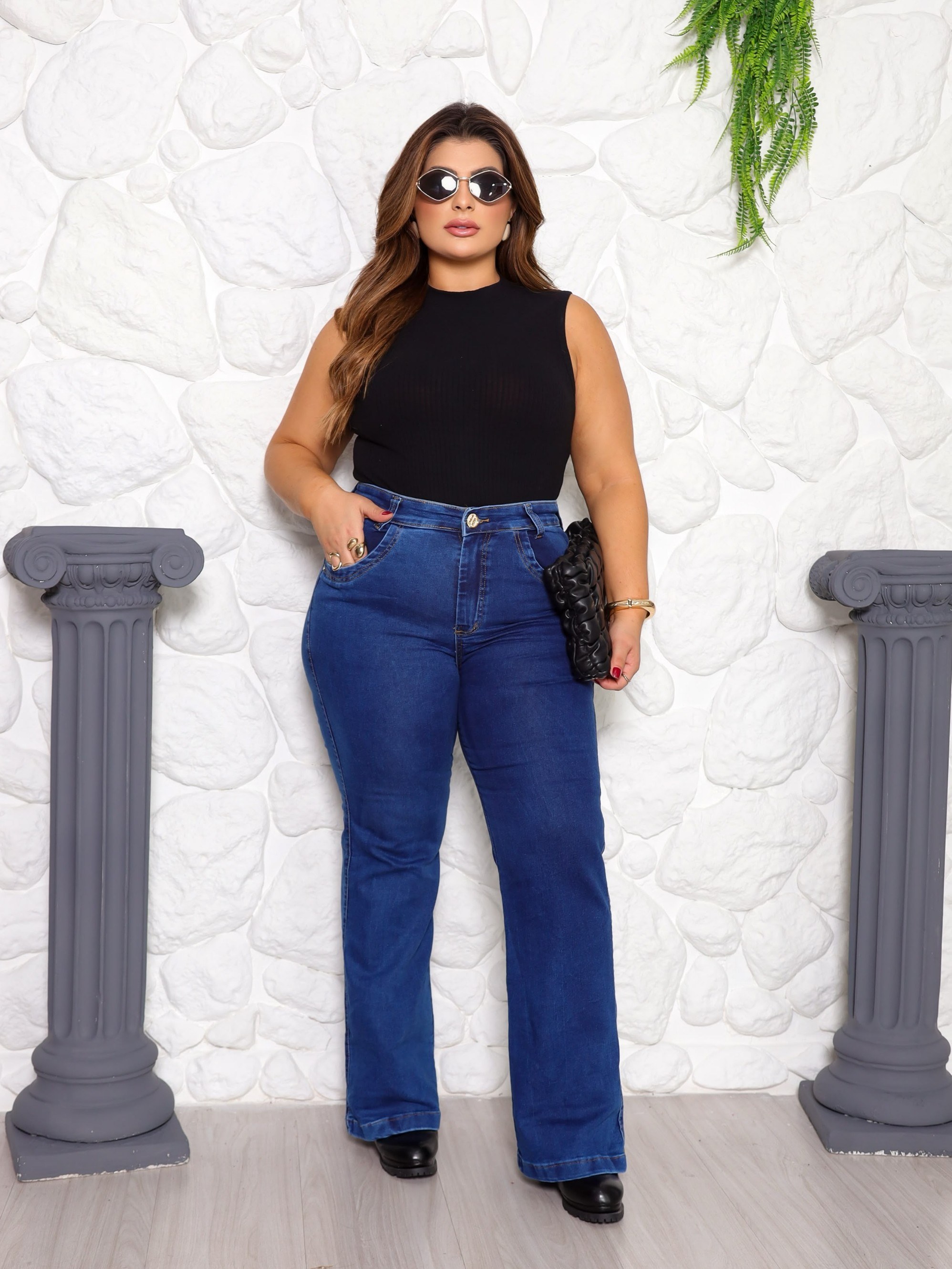 Calça flare jeans alta qualidade Plus size