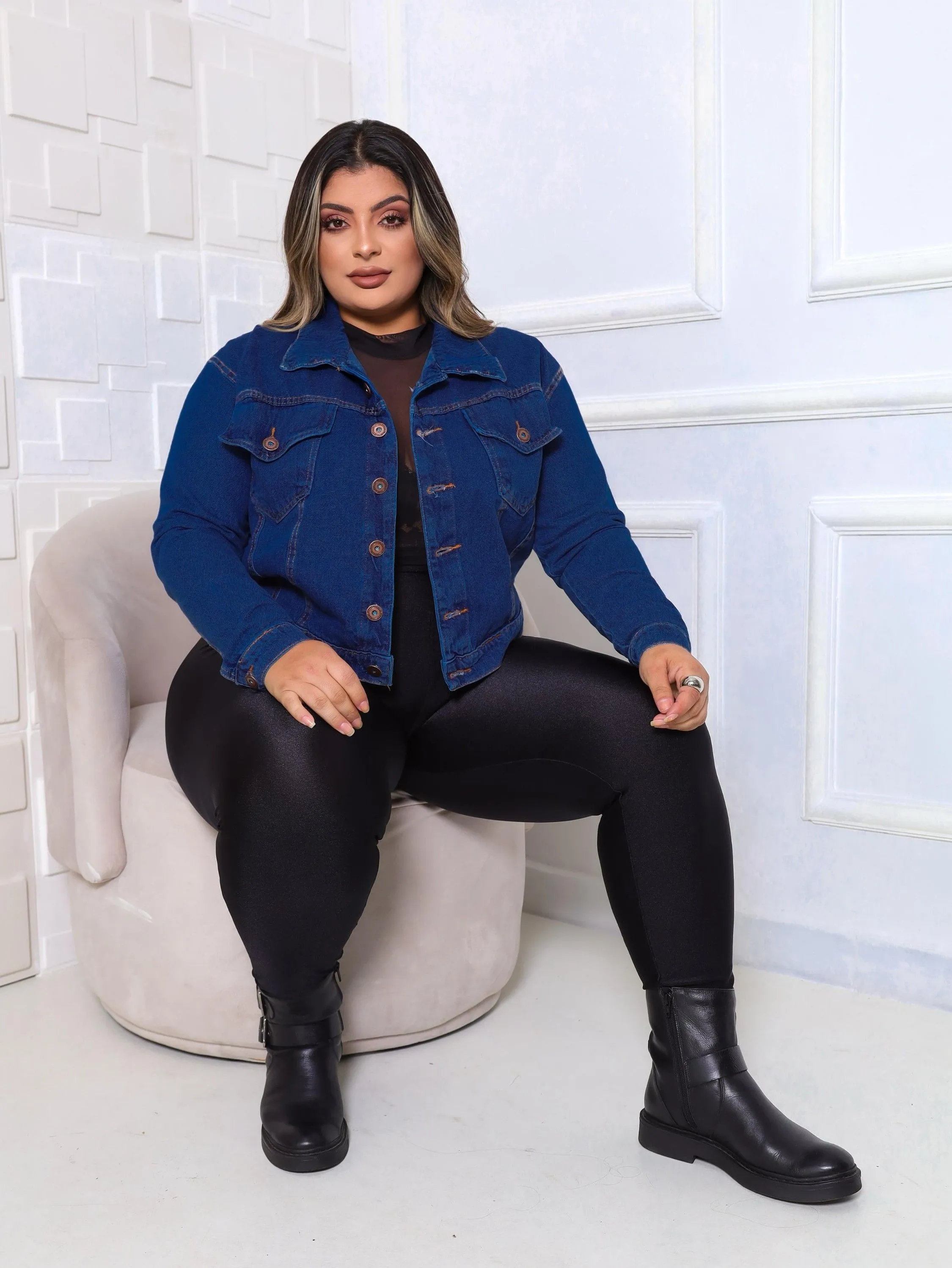 Jaqueta jeans premium plus size G1 G2 G3 sem elastano