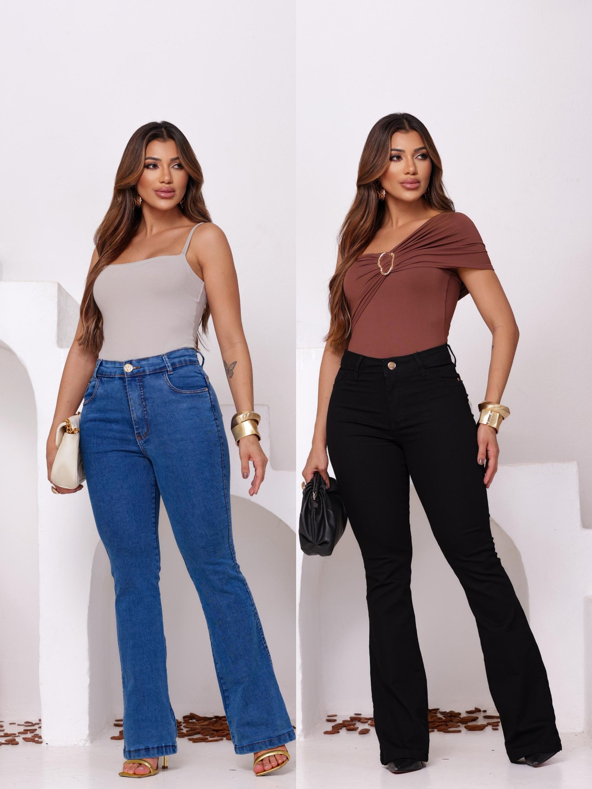 Calça jeans flare com elastano