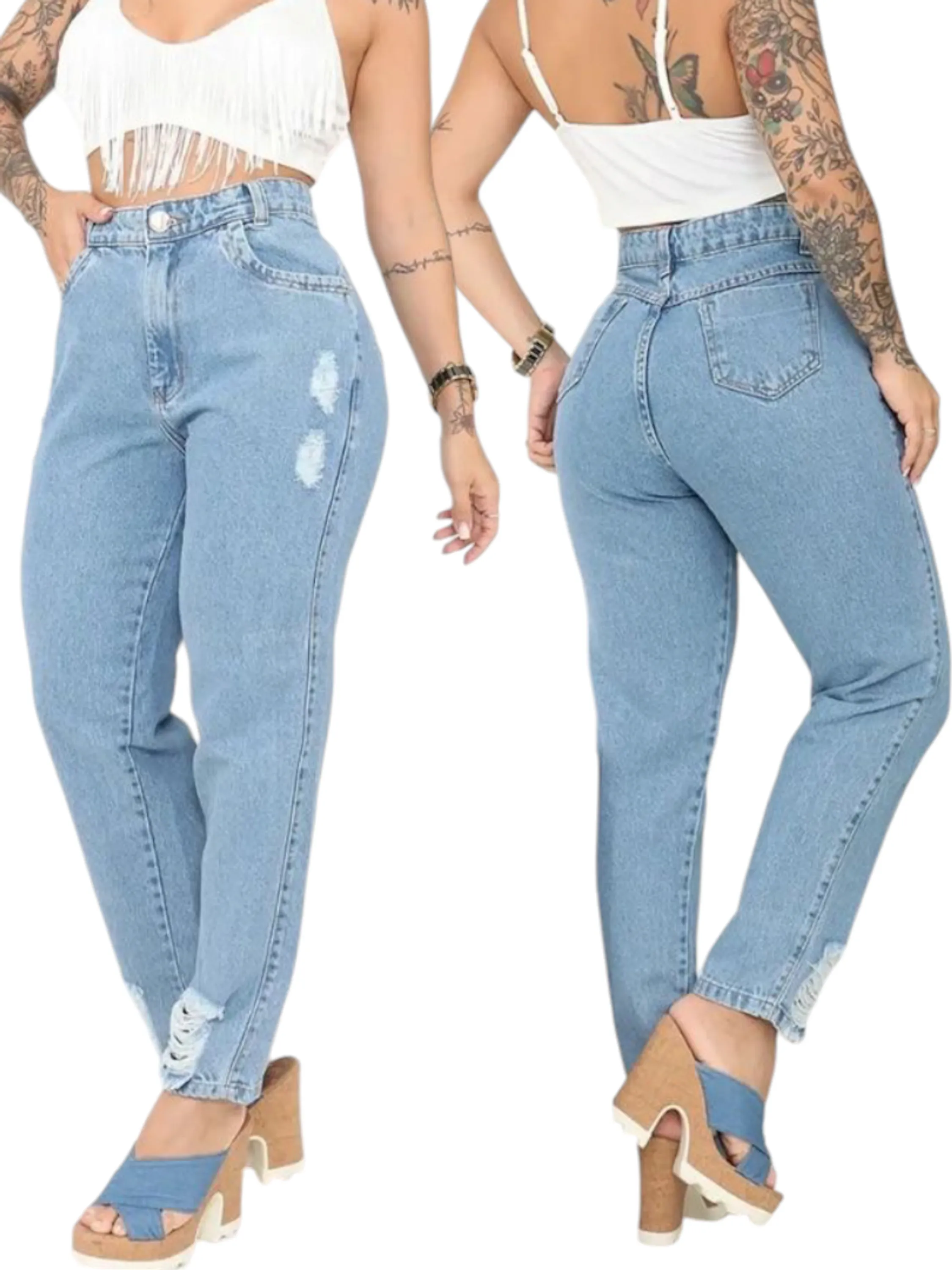 Calça mom jeans com bolsos funcionais