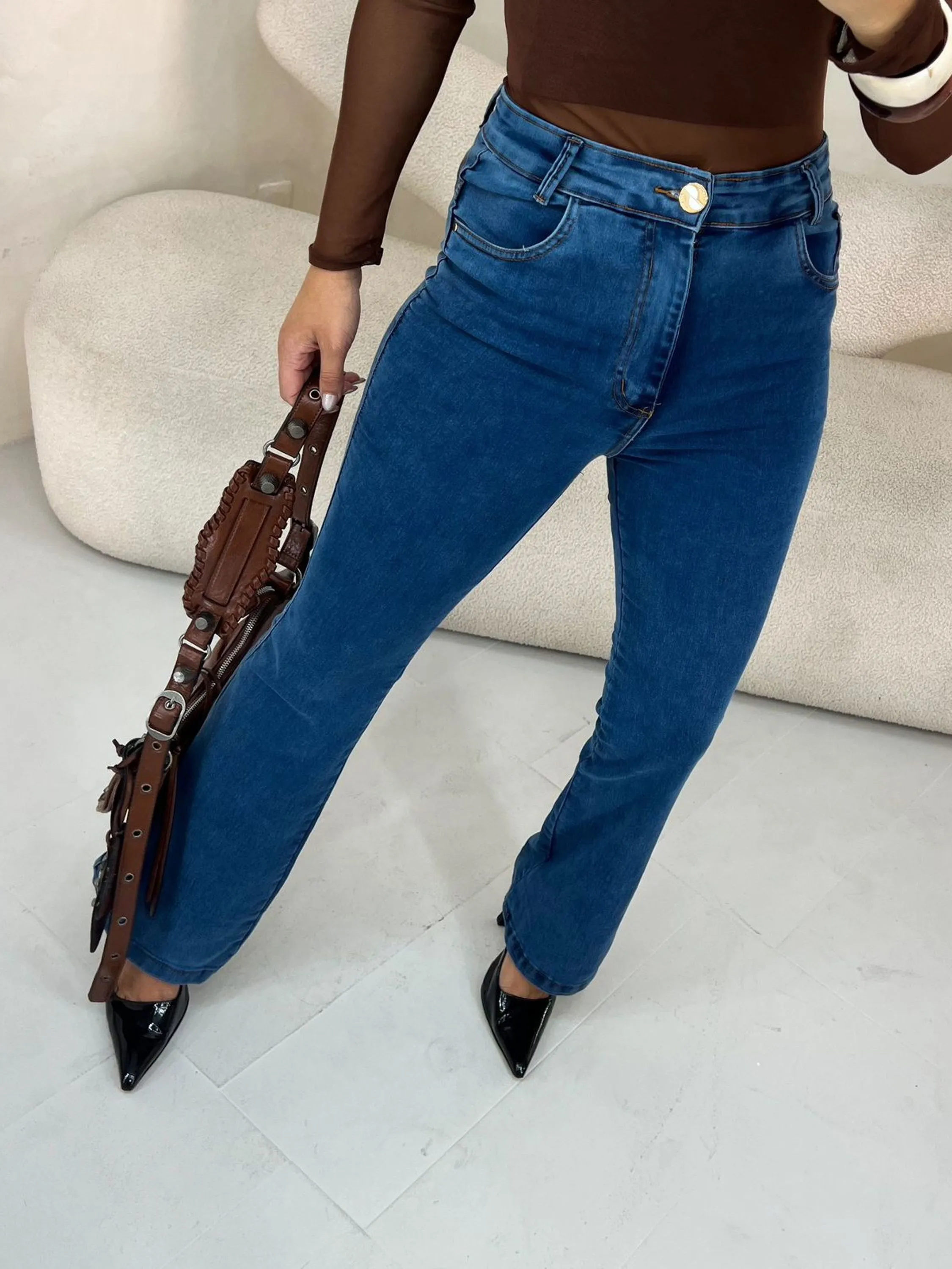 Calça flare Premium jeans com Lycra