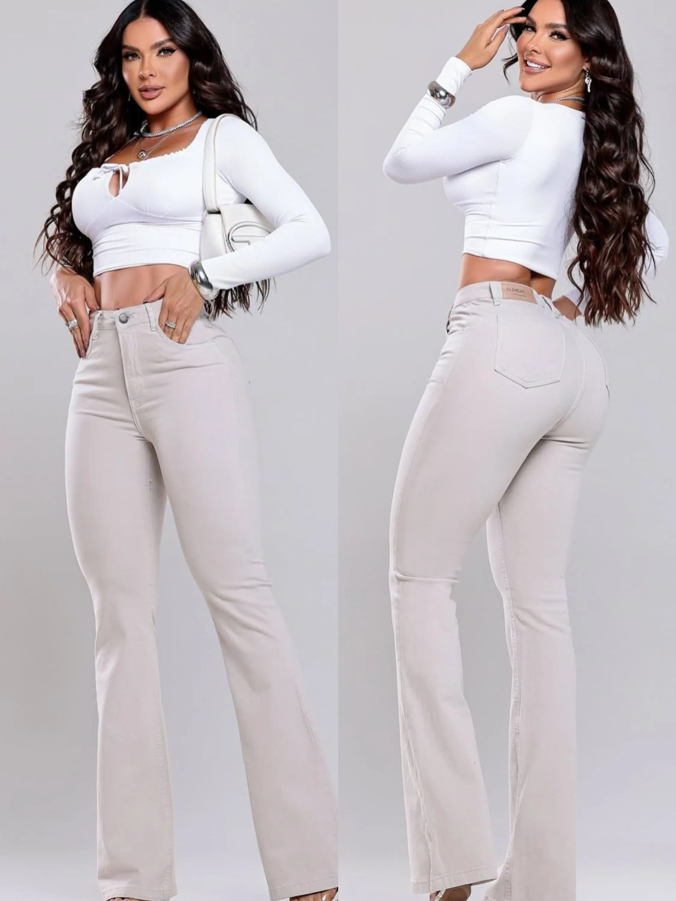 Calça flare gelo com elastano