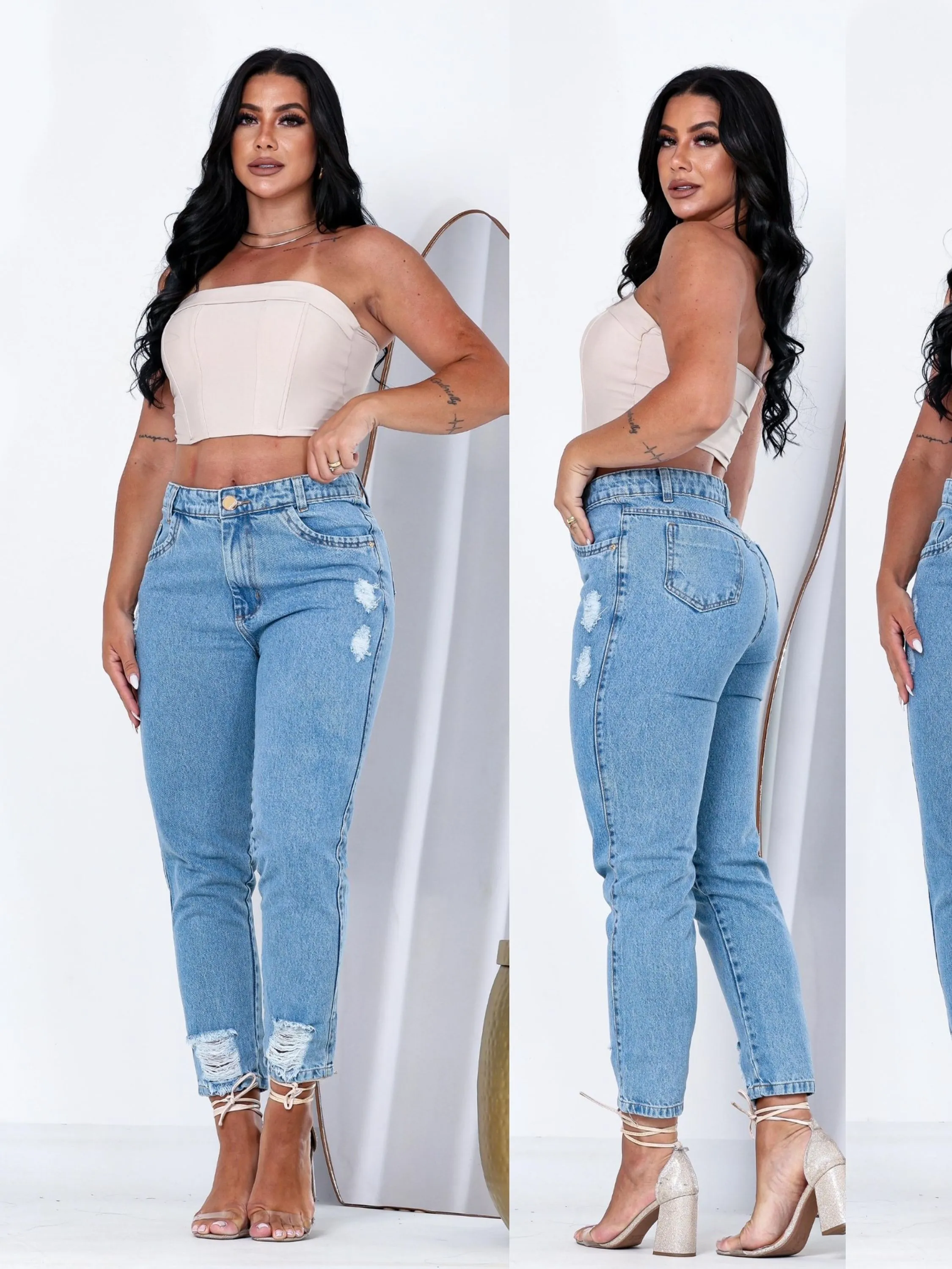 Calça mom jeans sem elastano lavagem clara