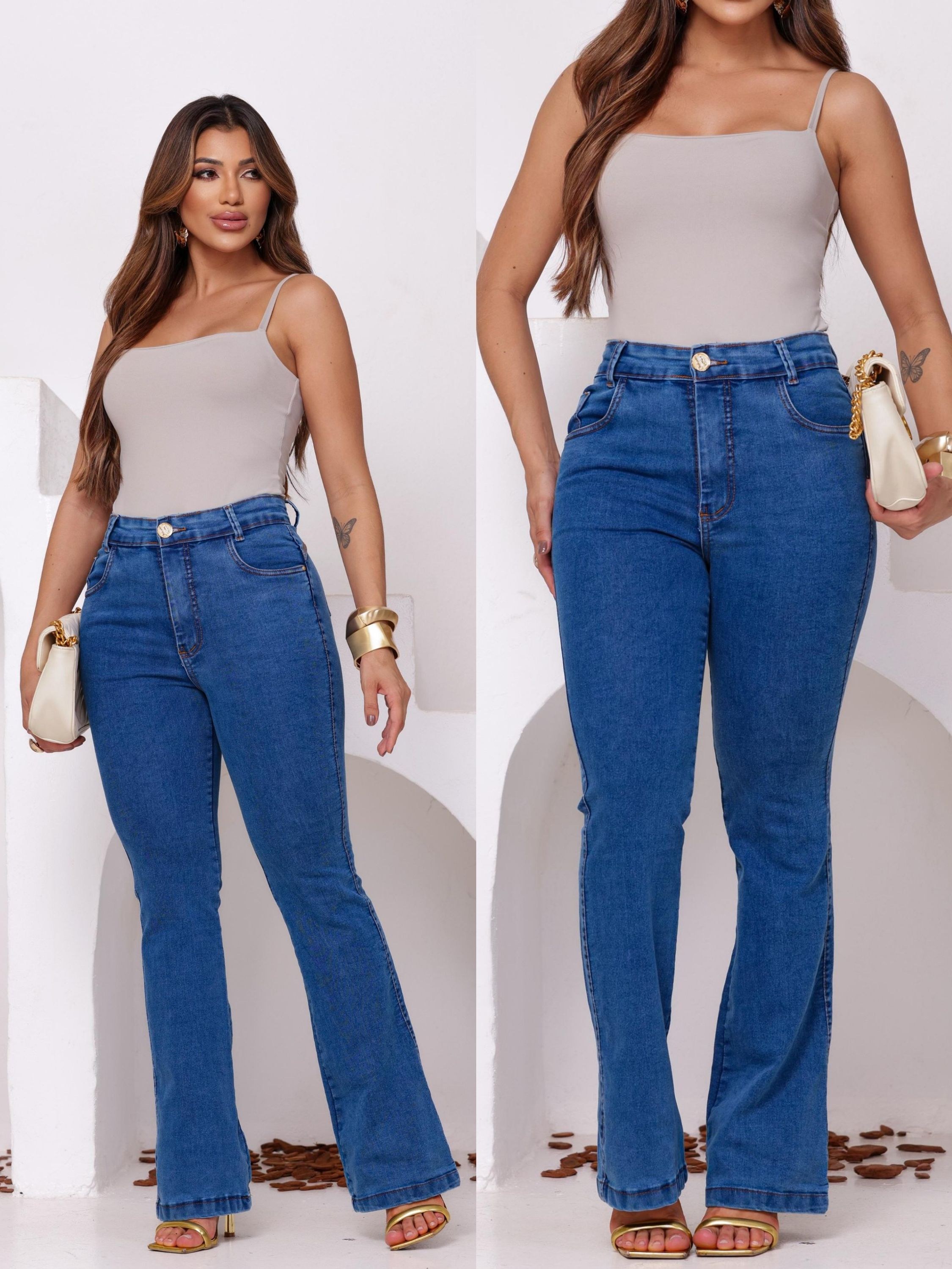 Calça jeans flare com elastano