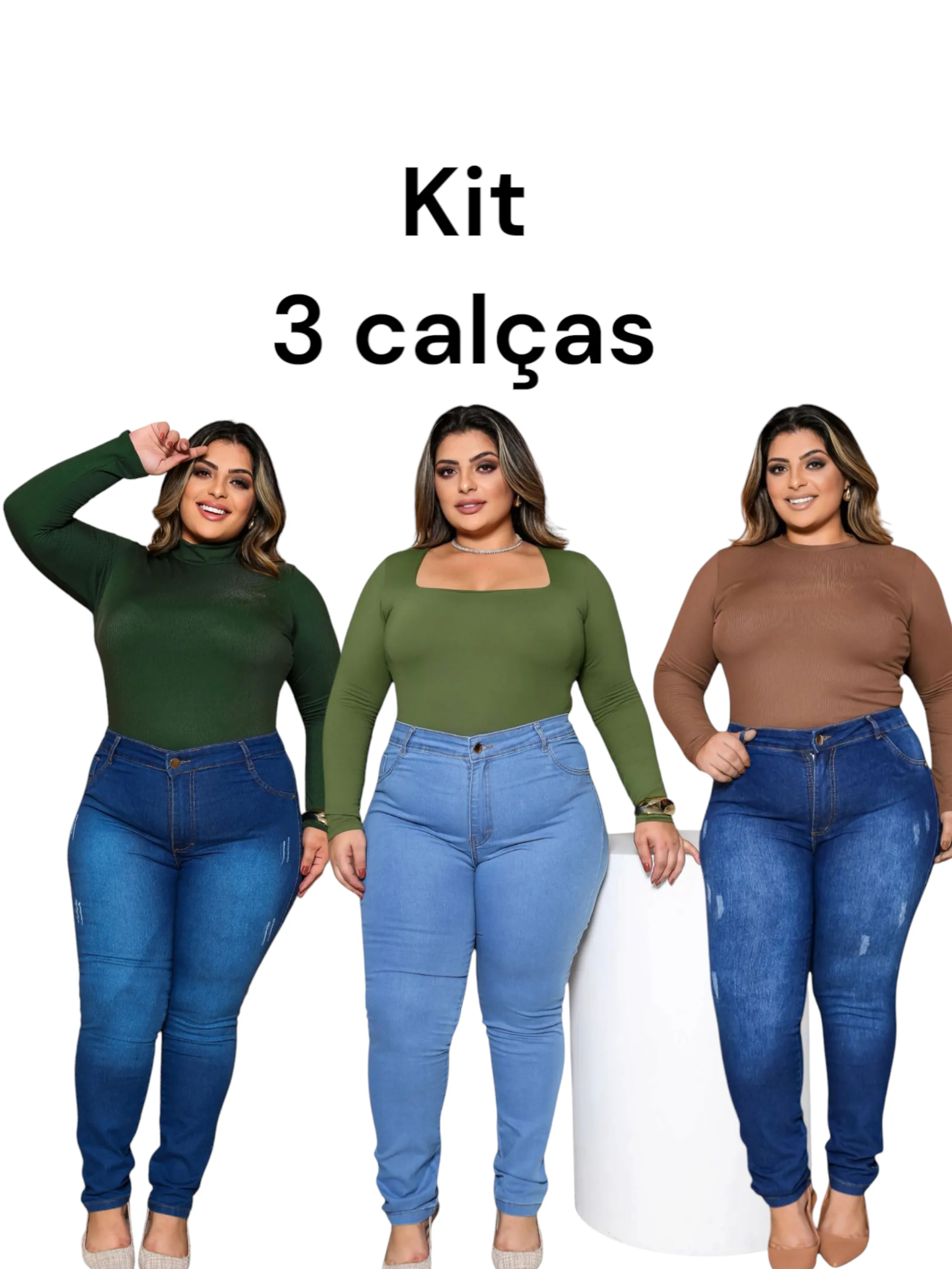 Kit 3 calças jeans plus size lycra tam 46 ao 52