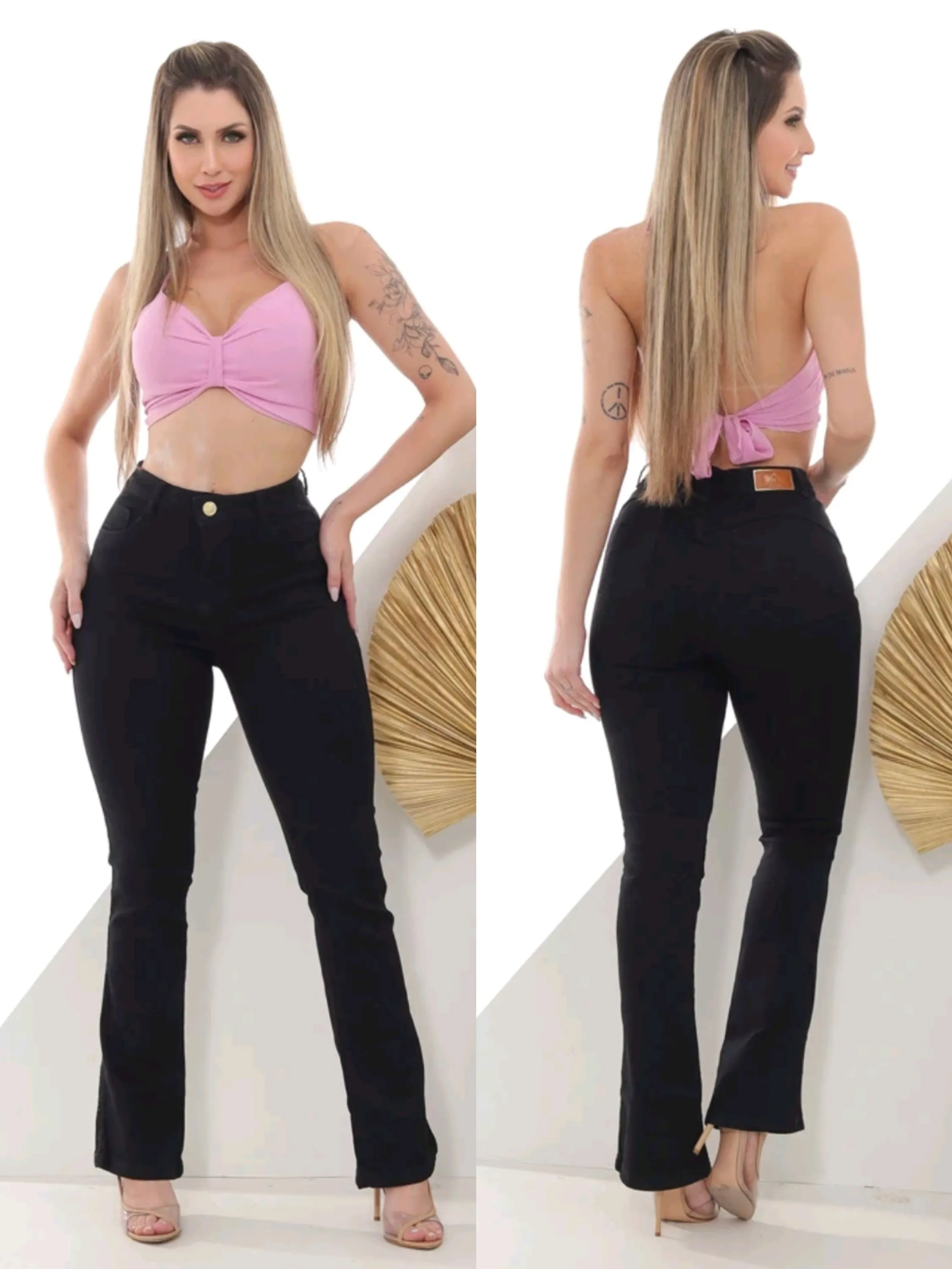 Calça flare com elastano