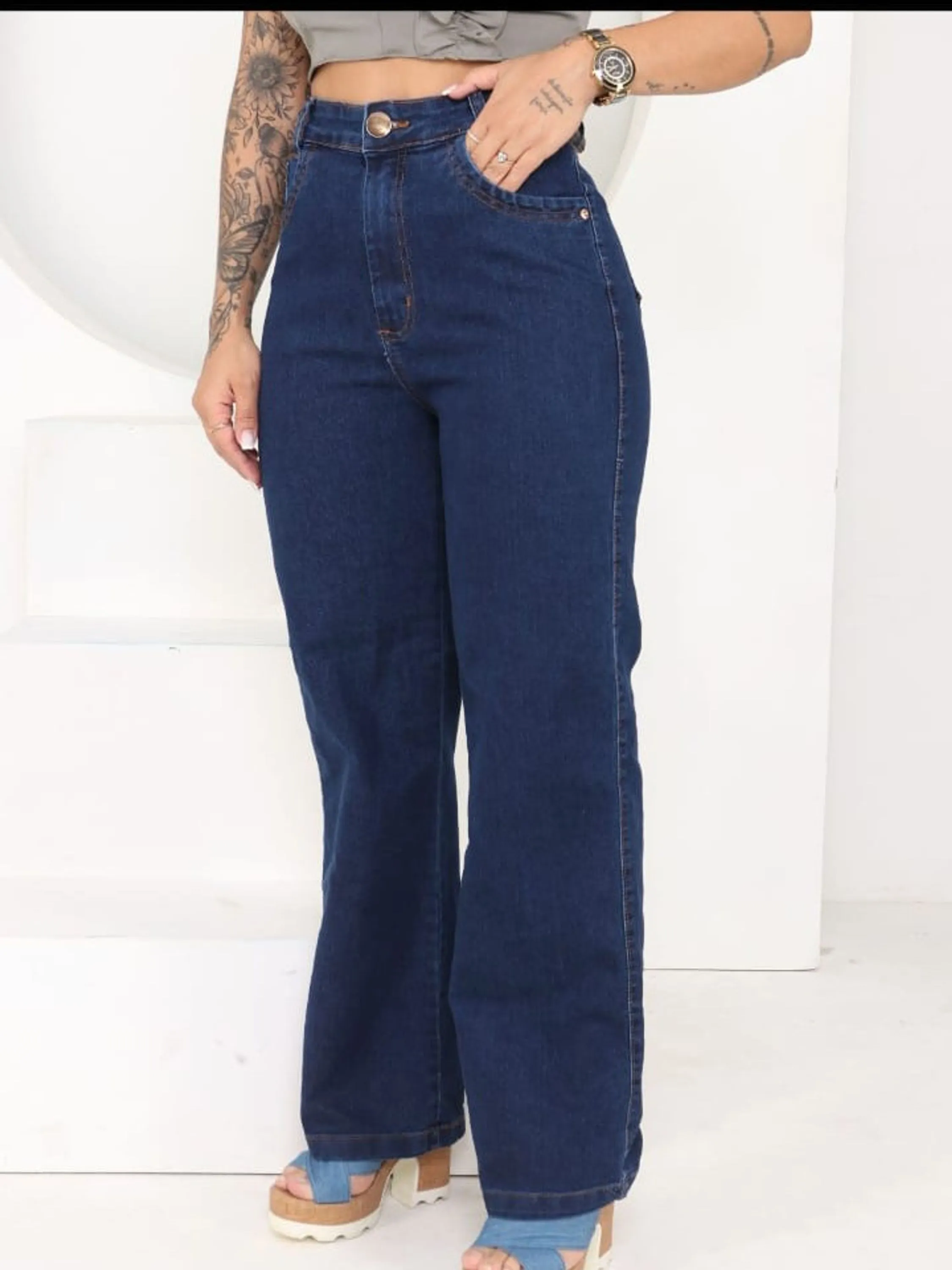 Calça Wide leg com elastano