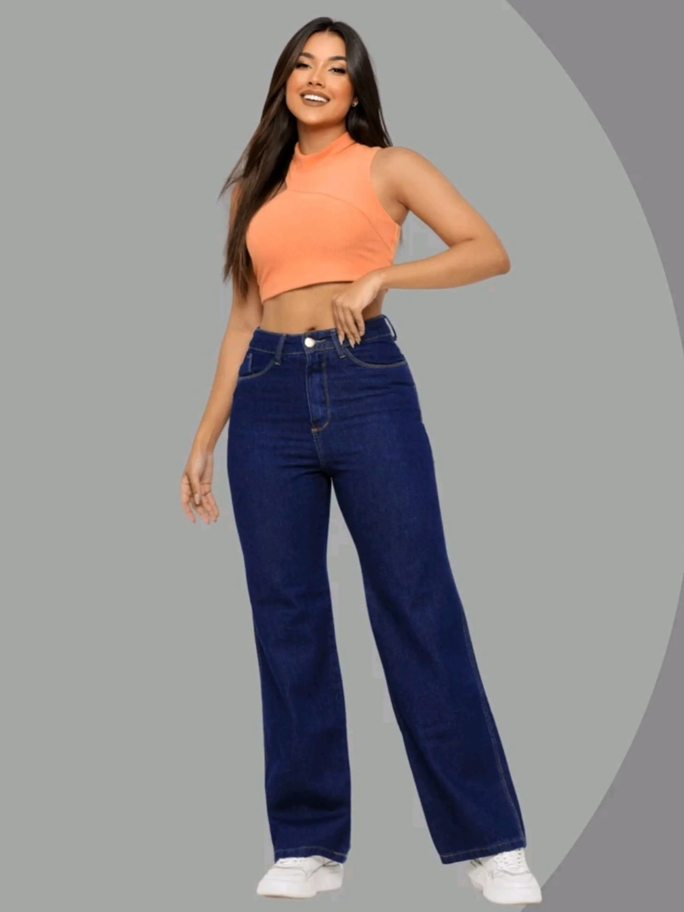 Calça wide leg jeans sem elastano alta qualidade